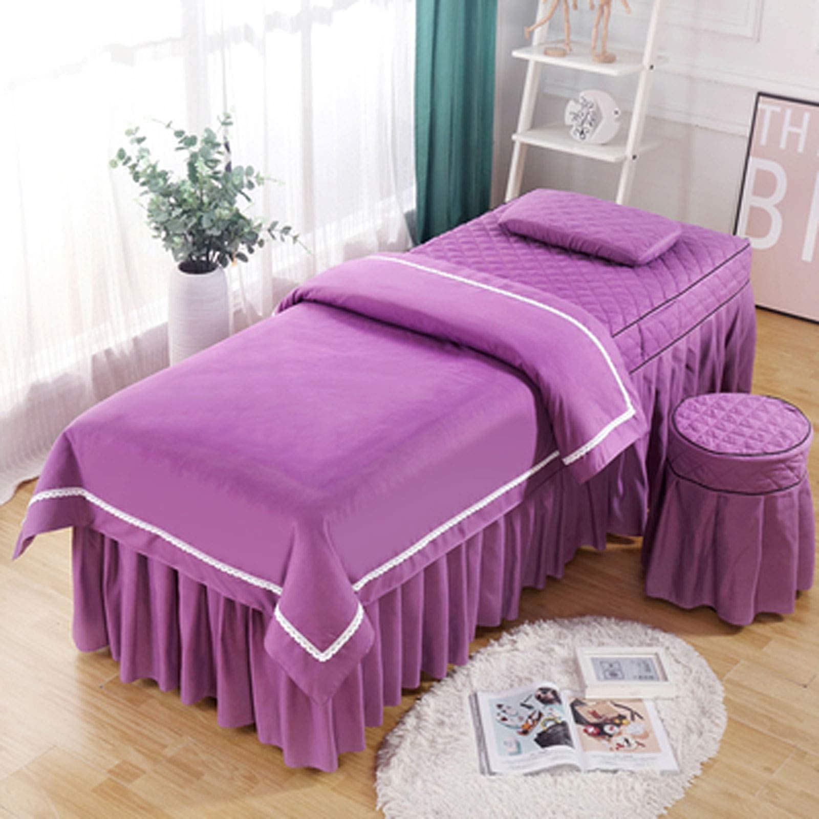 Premium 4-Piece Microfiber Massage Bed Sheet Set - Soft White Salon-Grade Bedding for Spa, Massage & Hair Washing (Purple, 70x185cm) - Ideal for Beauty Salons, Spas & Home Relaxation
