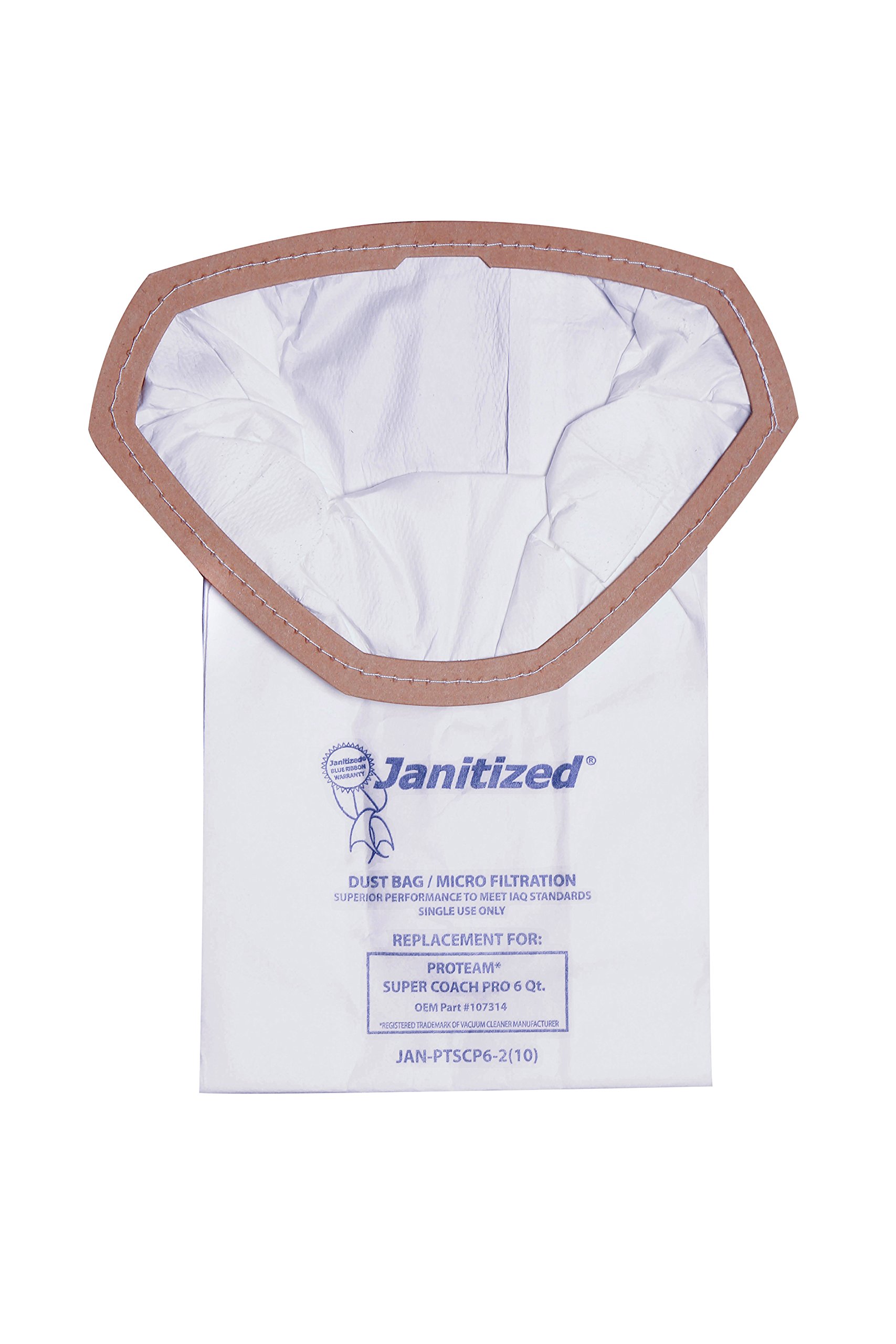 Janitized Vacuum Filter Bags - Compatible with ProTeam Super Coach Pro 6 & GoFree Pro - 100 Pack/Carton - Ideal for Commercial Cleaning & Home Maintenance