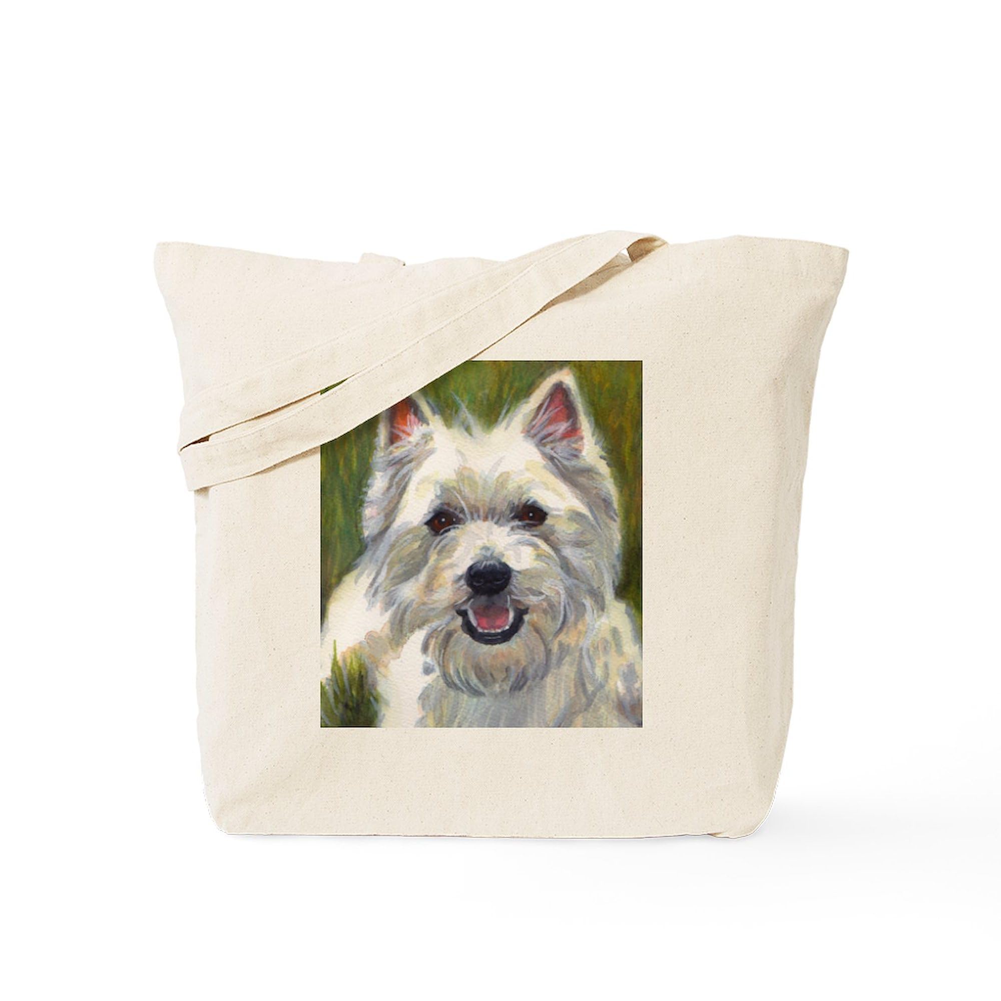 Happy Westie Tote Bag - Natural Canvas Reusable Shopping Bag for Groceries, Beach & Daily Use | Eco-Friendly Cotton Tote with Cute Dog Design