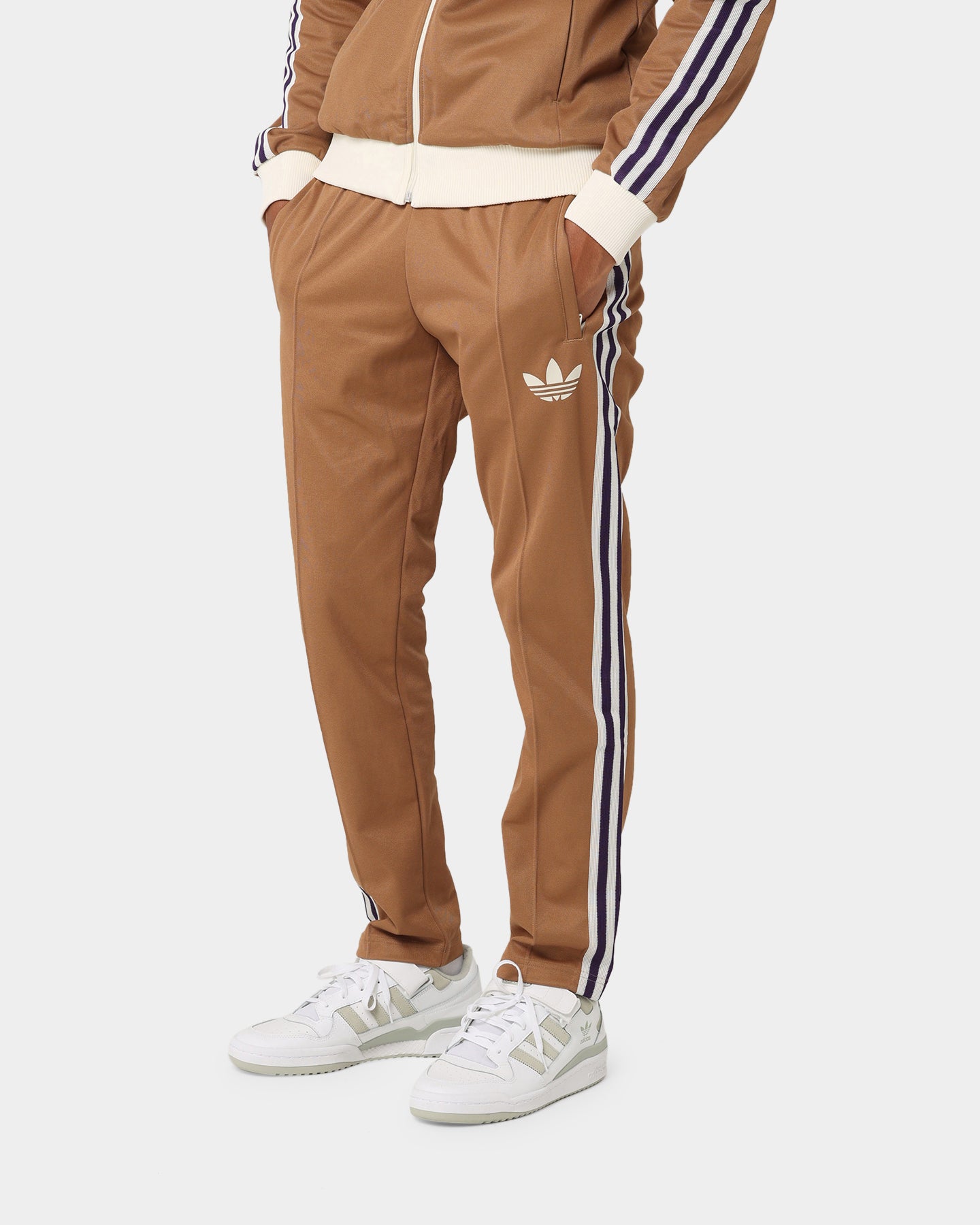 Adidas Adicolor Striped Track Pants for Men - Brown Desert Color Casual Joggers with Elastic Waistband | Perfect for Gym, Running & Streetwear Fashion