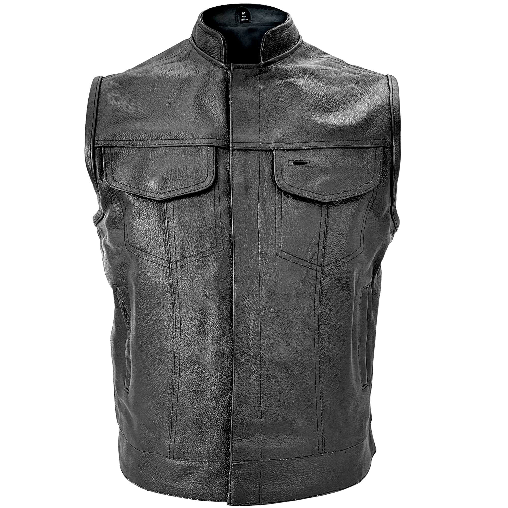 Men's Genuine Cowhide Leather Motorcycle Vest - Black Combat Style with Gun Pocket | USA Made | Perfect for Bikers, Riders & Outdoor Enthusiasts