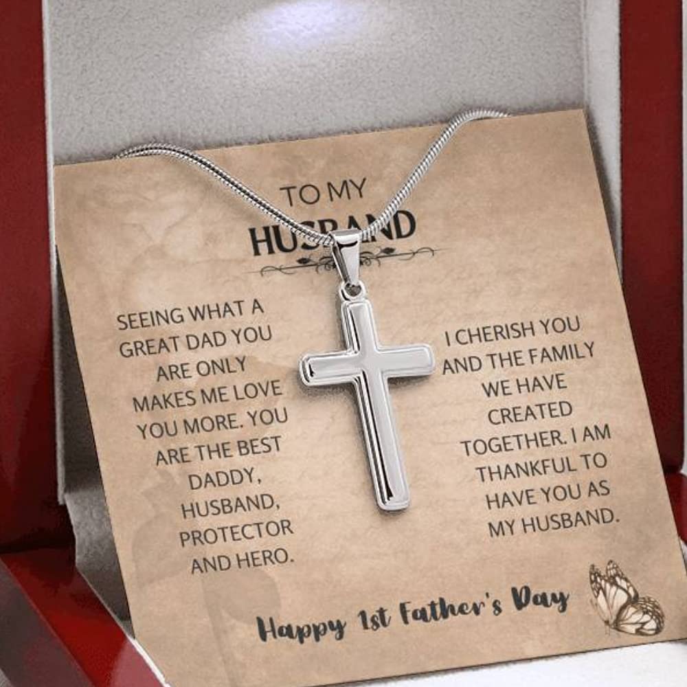 Handmade Cross Necklace for Husband - Unique 1st Father's Day Gift, Thoughtful Present from Wife - Perfect for Anniversary, Birthday & Special Occasions