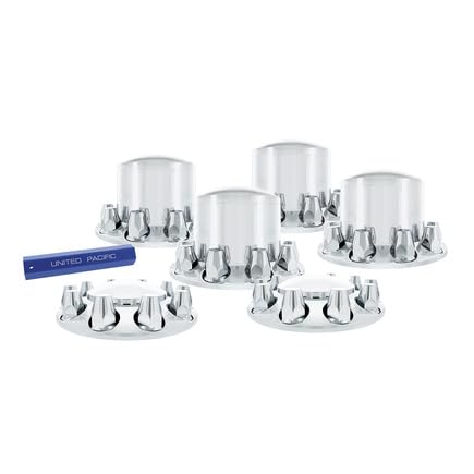 United Pacific 10305 Complete Axle Hub Cover Kit - Front & Rear Combo - 33mm Chrome Wheel Hub Covers for Enhanced Vehicle Protection & Style - Perfect for Trucks, SUVs & Off-Road Vehicles