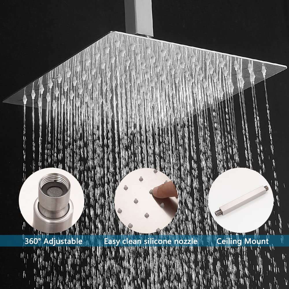 10 Inch Ceiling Mounted Rainfall Shower System - Brushed Nickel Shower Head Combo Set with Mixer Valve & Rough-in Trim - Perfect for Modern Bathroom & Spa Experience