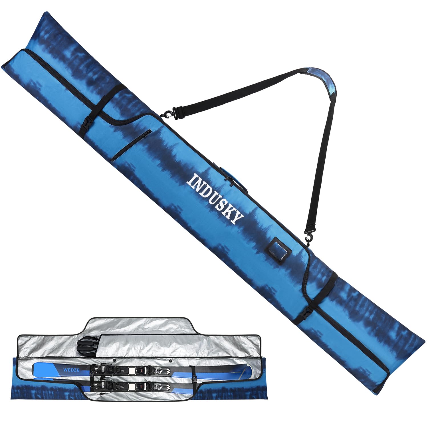 **InduSKY Waterproof Padded Ski Bag for Air Travel - Adjustable 900D Polyester Ski Carrier Fits Skis Up to 200cm - Removable Shoulder Strap for Easy Transport - Perfect for Snowboarding Trips & Winter Vacations**