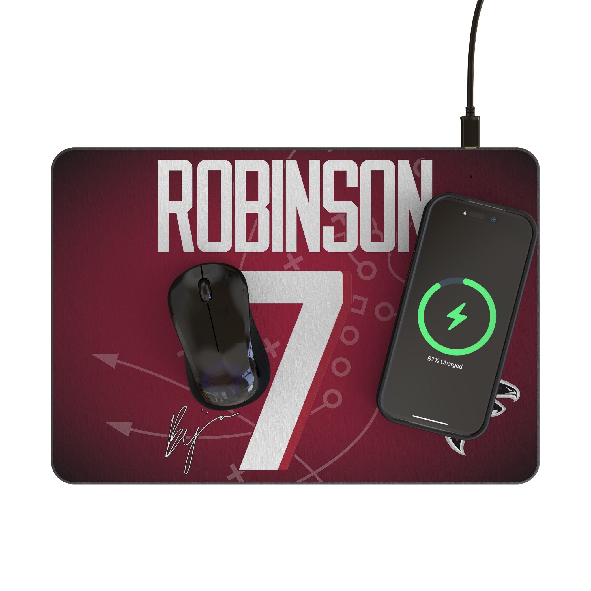 Bijan Robinson Atlanta Falcons Wireless Charging Mouse Pad - 15W Fast Charging, Non-Slip Gaming Mouse Mat - Perfect for Football Fans, Office & Gaming Setup