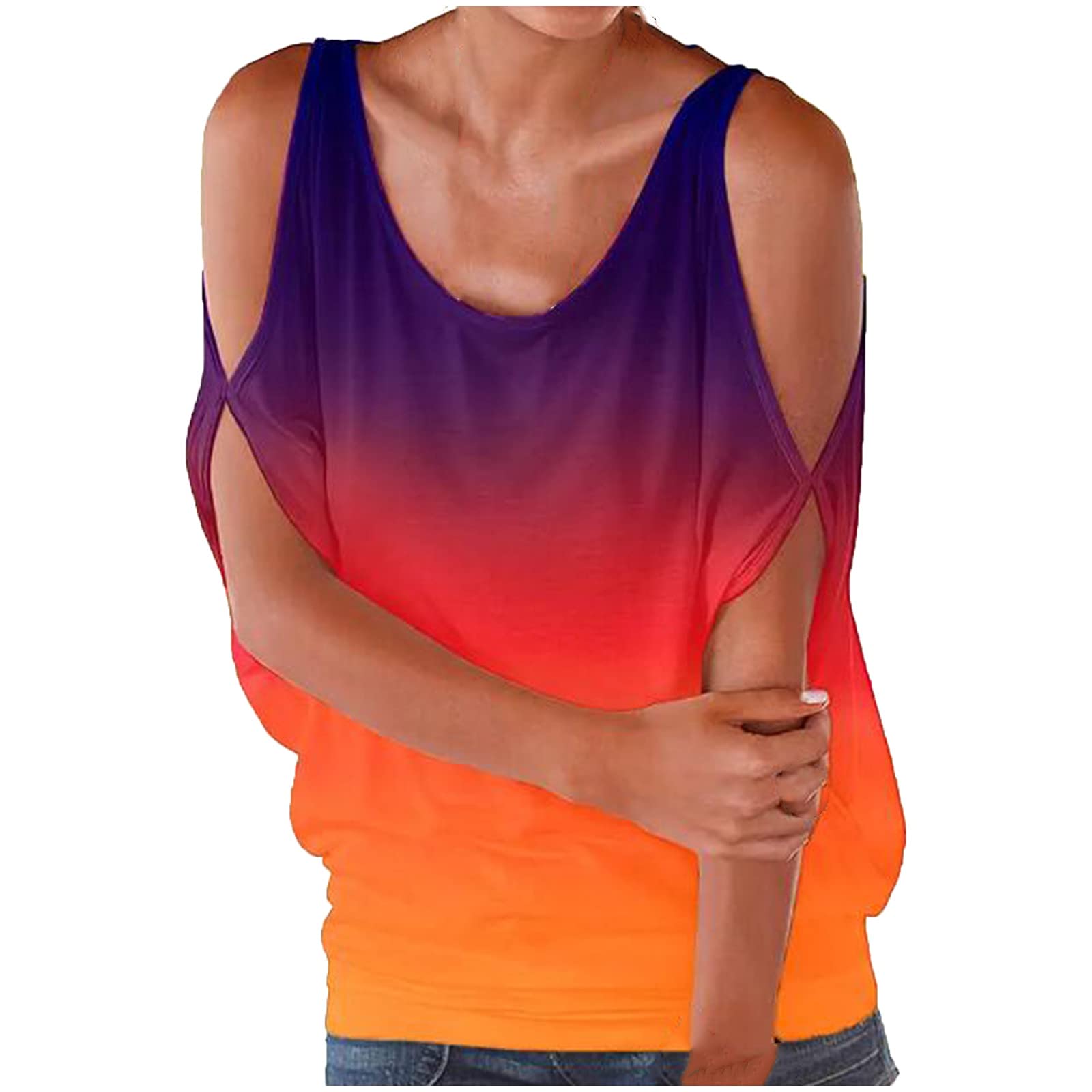 SHOPESSA Women's Dolman Sleeve Cold Shoulder Blouse - Short Sleeve Gradient Color Tops for Women | Casual Wear, Office Outfits & Summer Fashion