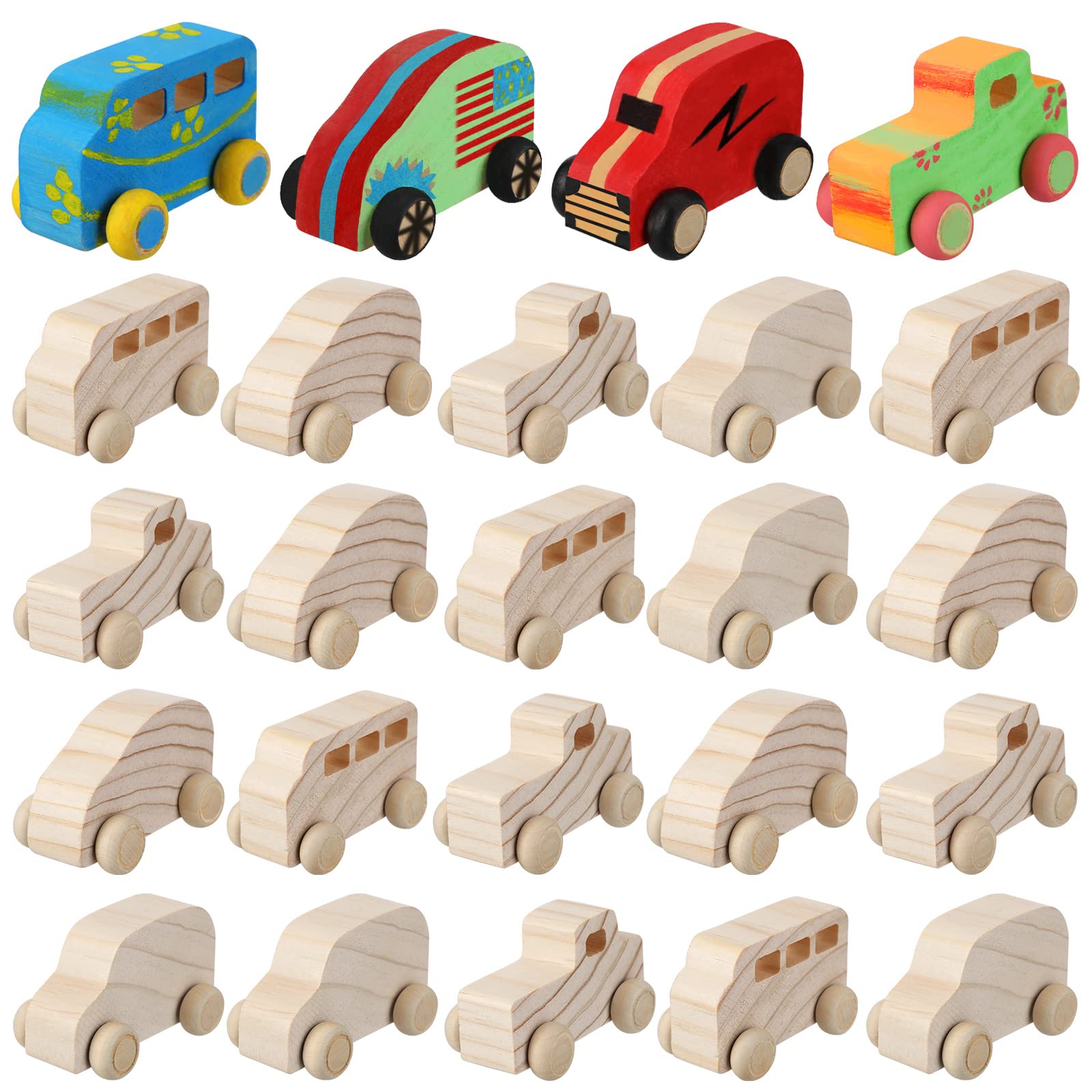 Chivao 24 Pcs Unfinished Wooden DIY Car Toys - Paintable Wood Crafts for Kids, Students & Home Activities - Easy Woodworking Projects for Beginners (Novelty Style) - Perfect for Classroom Projects, Birthday Gifts & Family Craft Time