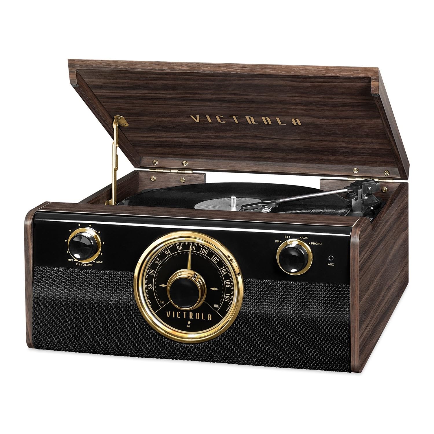 Victrola Metropolitan Mid Century 4-in-1 Bluetooth Record Player & Multimedia Center with Built-in Speakers - 3-Speed Turntable, AM/FM Radio, Wireless Music Streaming for Vinyl Lovers, Home Decor & Vintage Music Enthusiasts - Perfect for Living Rooms, Bedrooms & Retro-Themed Spaces