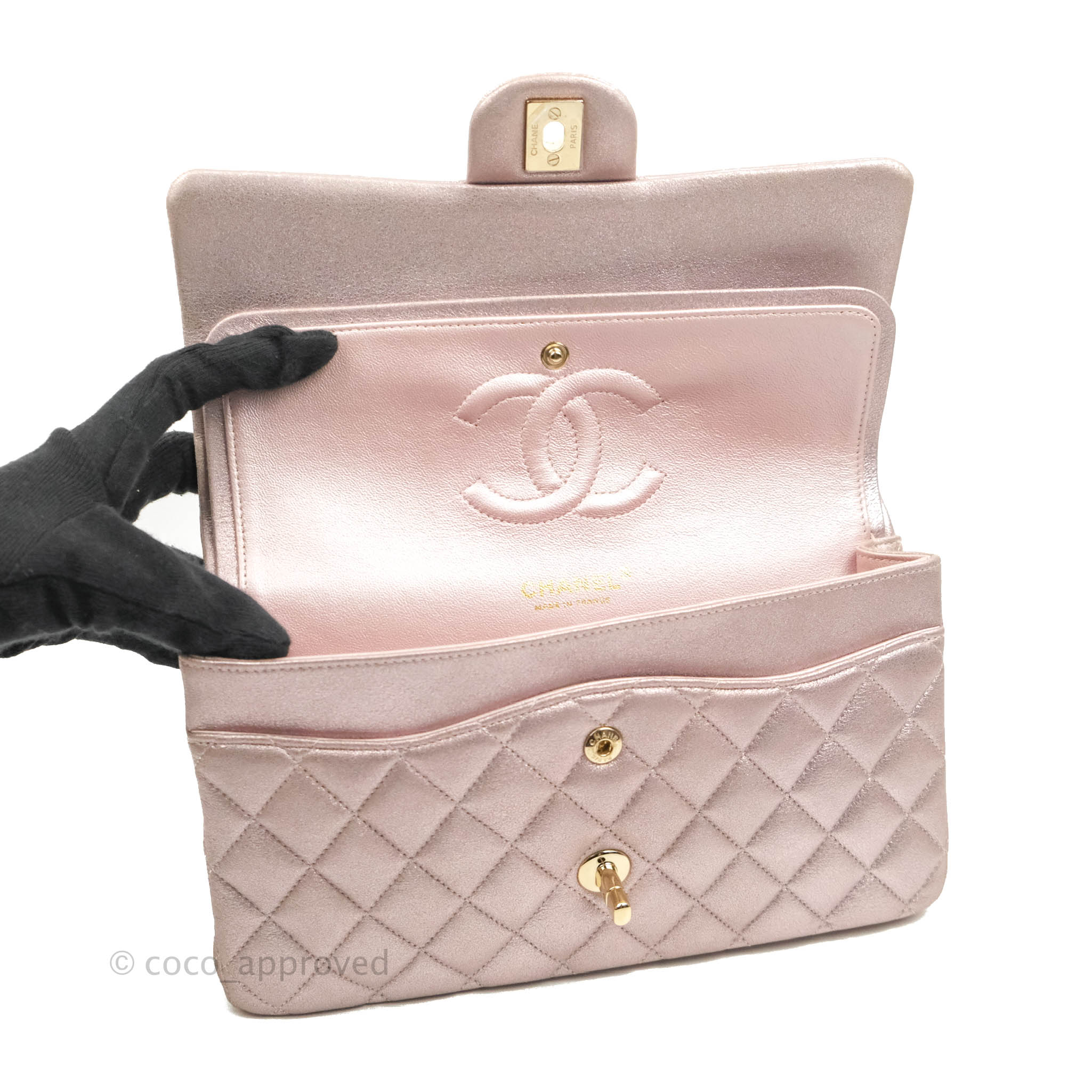 Chanel Classic M/L Medium Double Flap Bag in Rose Gold Pink Lambskin with Gold Hardware - Luxury Handbag for Women, Perfect for Parties, Weddings & Special Occasions