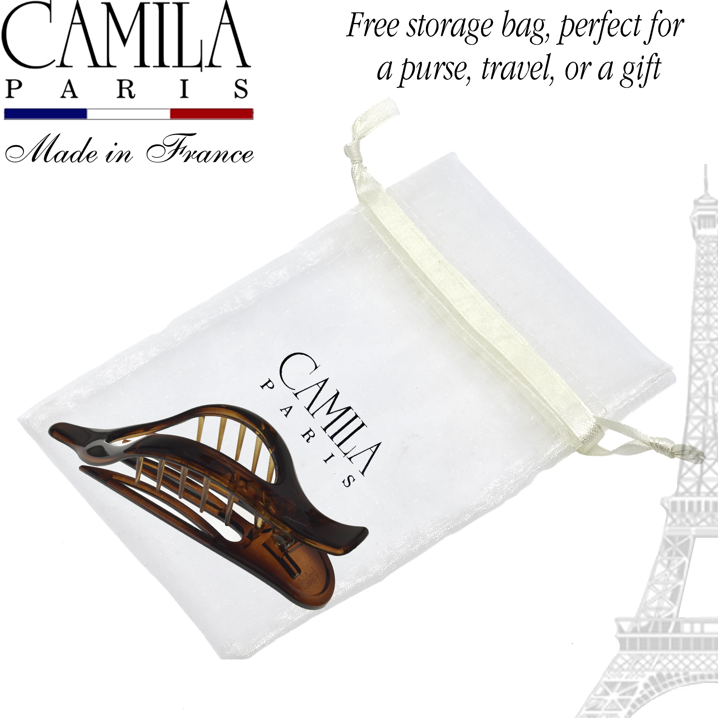Camila Paris CP2372 2PK French Hair Clips - Large Slide Hair Clips for Volume & Strong Hold | No Slip Grip Hair Claw Clips for Women & Girls | Durable Styling Hair Accessories Made in France | Perfect for Updos, Ponytails & Everyday Hairstyles