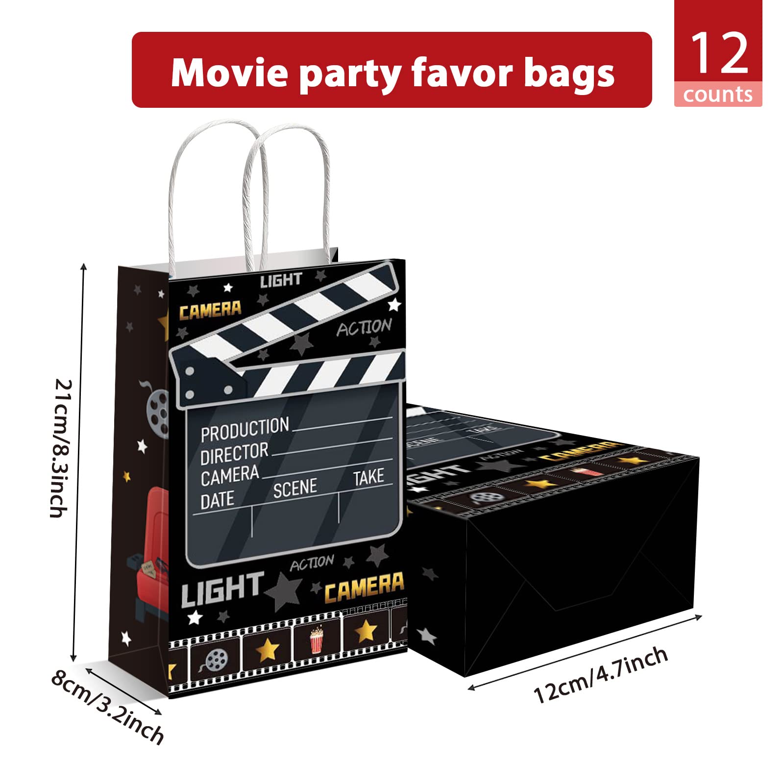 12-Piece Movie Night Party Favor Bags - Now Showing Themed Treat Bags for Candy & Goodies (8.34
