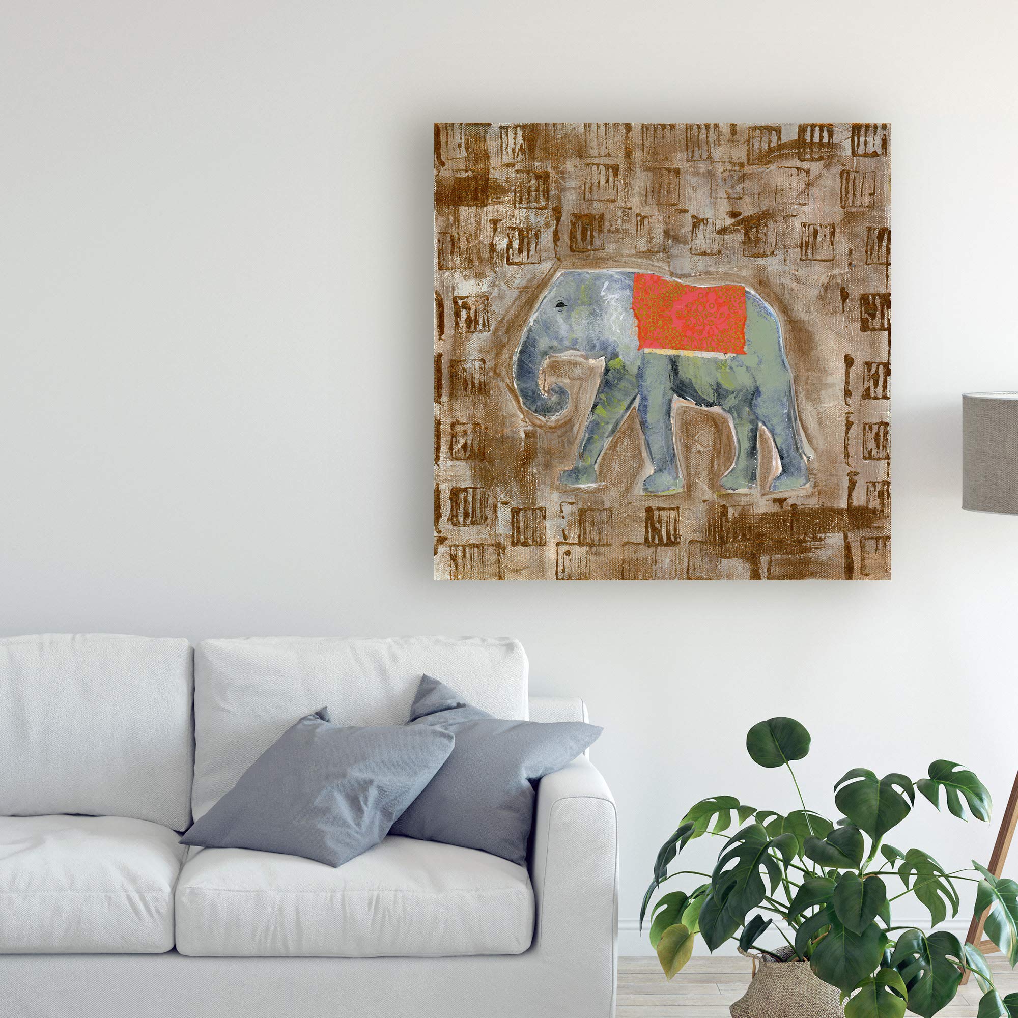 Trademark Fine Art Global Elephant I by Tara Daavettila - 18x18 Inch Canvas Wall Art - Modern Elephant Painting for Living Room, Bedroom & Office Decor