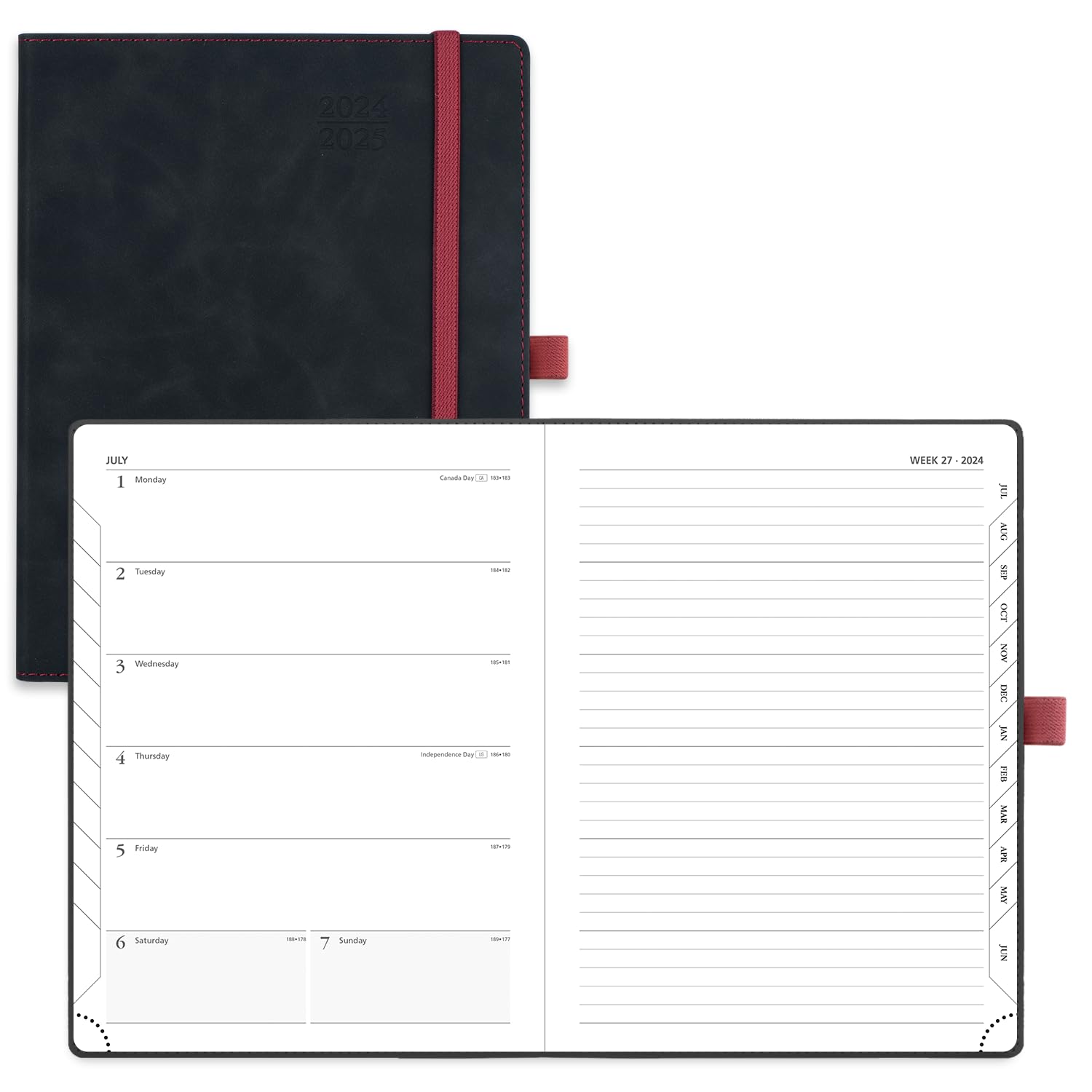 POPRUN 2024-2025 Academic Planner (6.5'' x 8.5'') - Weekly & Monthly Organizer with Leather Cover, Inner Pocket & Tabs - Perfect for Students, Professionals & Time Management (July 2024-June 2025, Black) - Ideal for School, Office & Personal Productivity