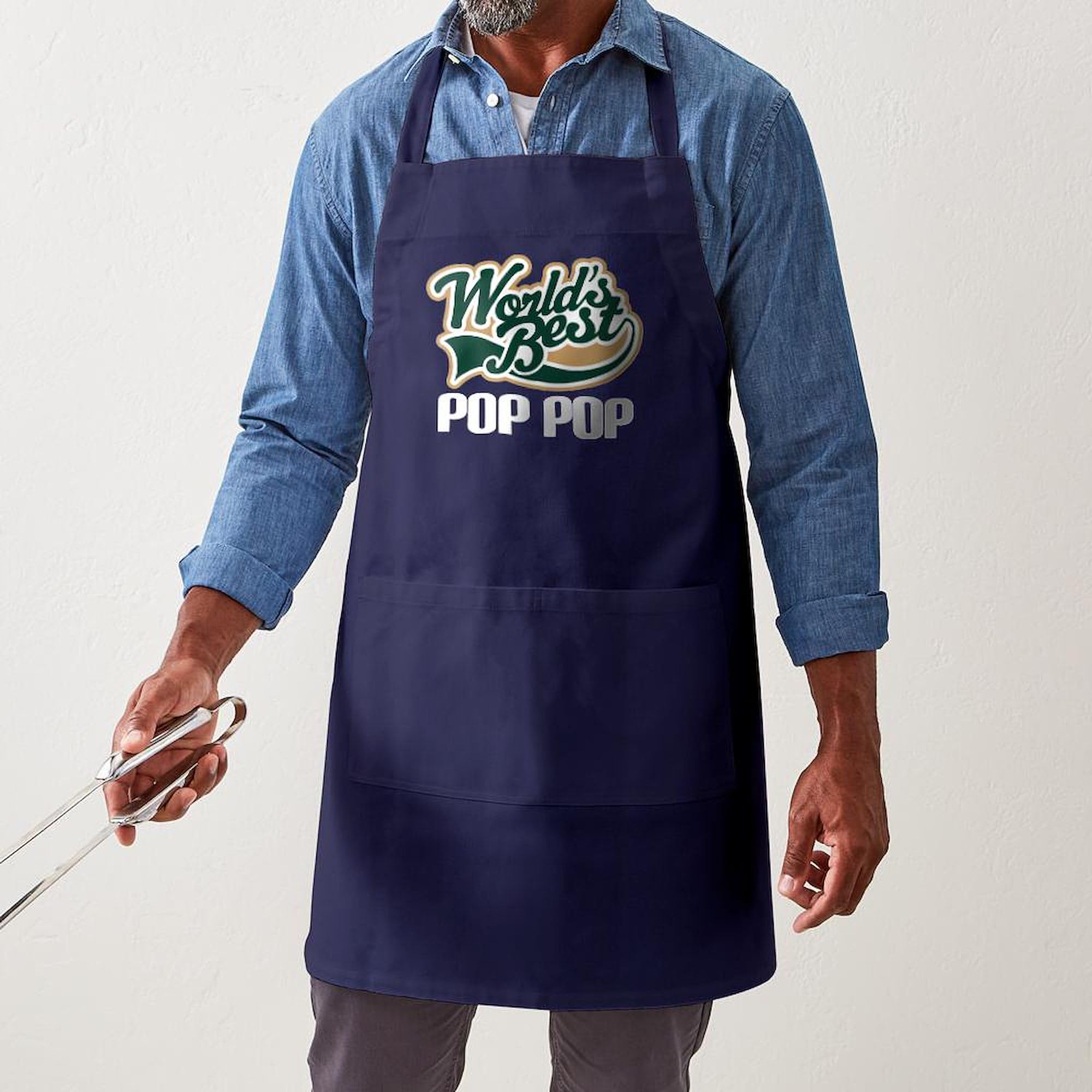 World's Best Pop Pop Kitchen Apron - Dark BBQ Grilling & Baking Apron with Pockets for Cooking, Hosting & Outdoor Parties