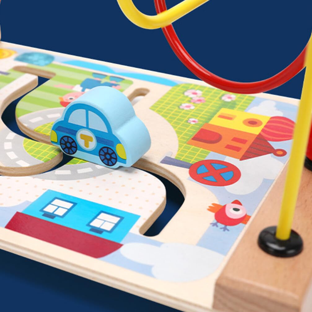 Alasum Wooden Bead Maze Roller Coaster Toy - Early Educational Toddler Car Toy for Kids, Fun Round Bead Maze Activity Toy to Develop Grasping Skills | Perfect for Preschool Learning, Daycare Centers & Travel Entertainment