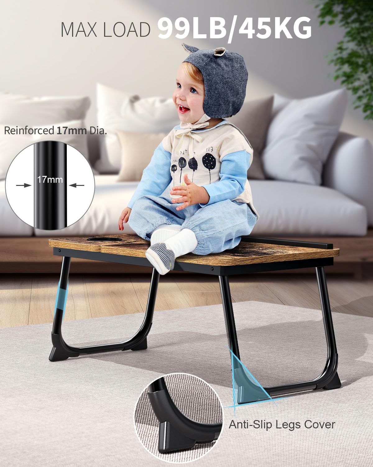 2023 Upgraded Vintage Laptop Tray with Foldable Legs & Cup Slot | Retro Bed Table & Notebook Stand | Perfect for Reading, Breakfast, Work in Bed, Carpet, Sofa, Terrace & Office