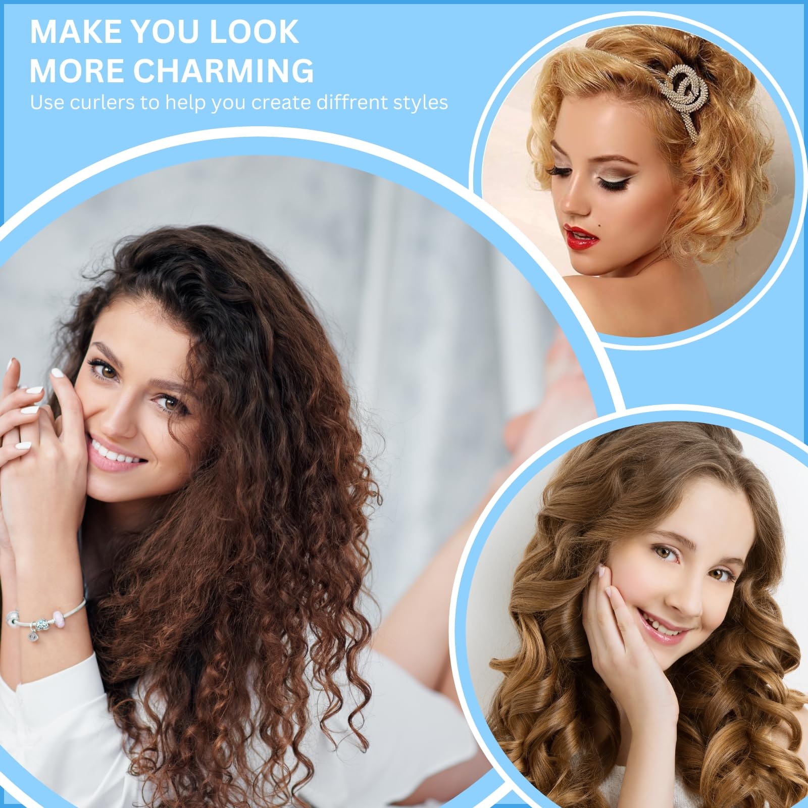 Professional Magnetic Snap-on Hair Rollers - 6 Pcs Sky Blue Plastic Hair Curlers for Women & Girls | Heatless Curling Tools for Salon-Quality Hairstyling at Home, Perfect for Parties & Daily Styling