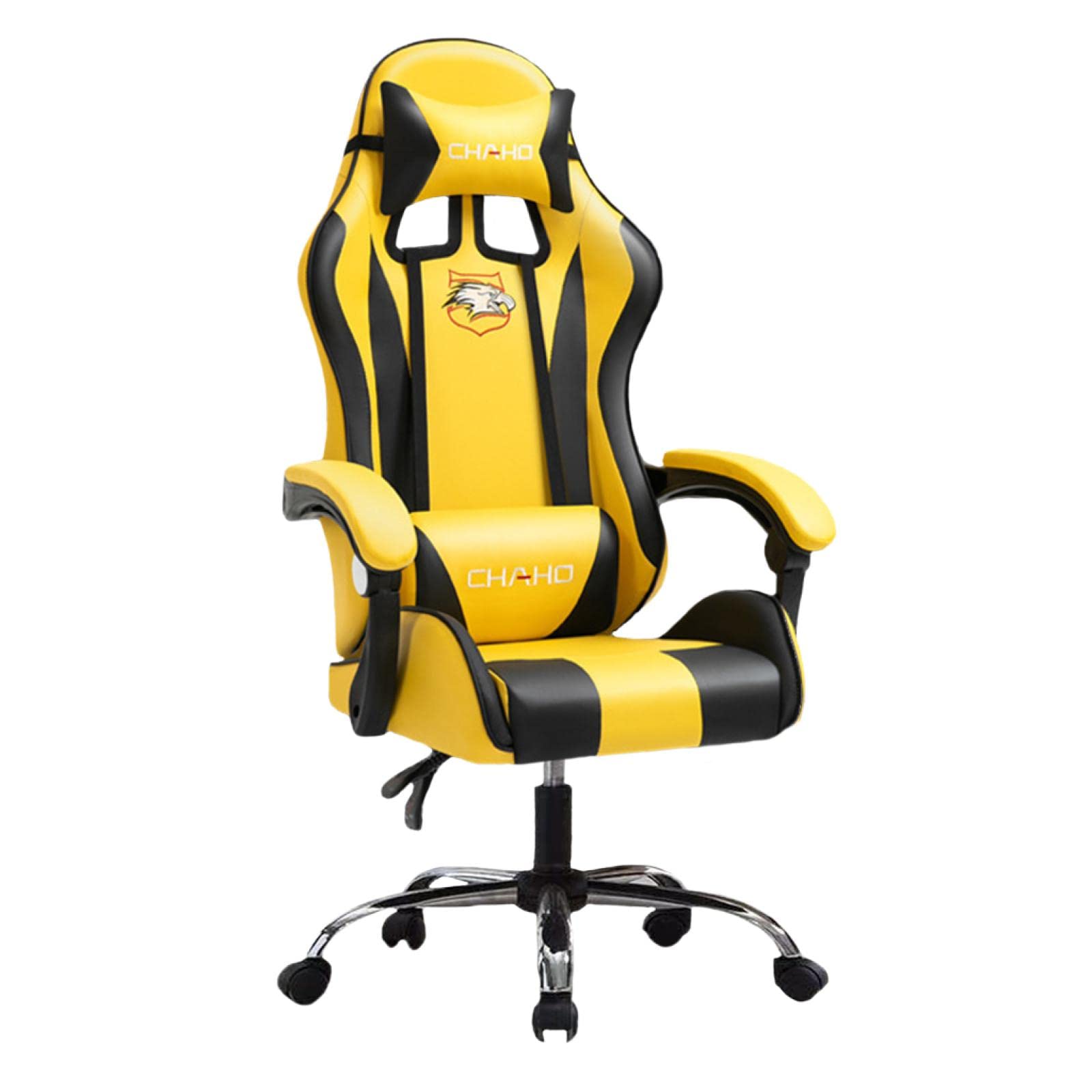 Ergonomic Memory Foam Office Chair with Wheels & Footrest - Yellow & Black Gaming Chair for Home Office, Hardwood Floors & Carpet - Perfect for Work, Gaming & Relaxation