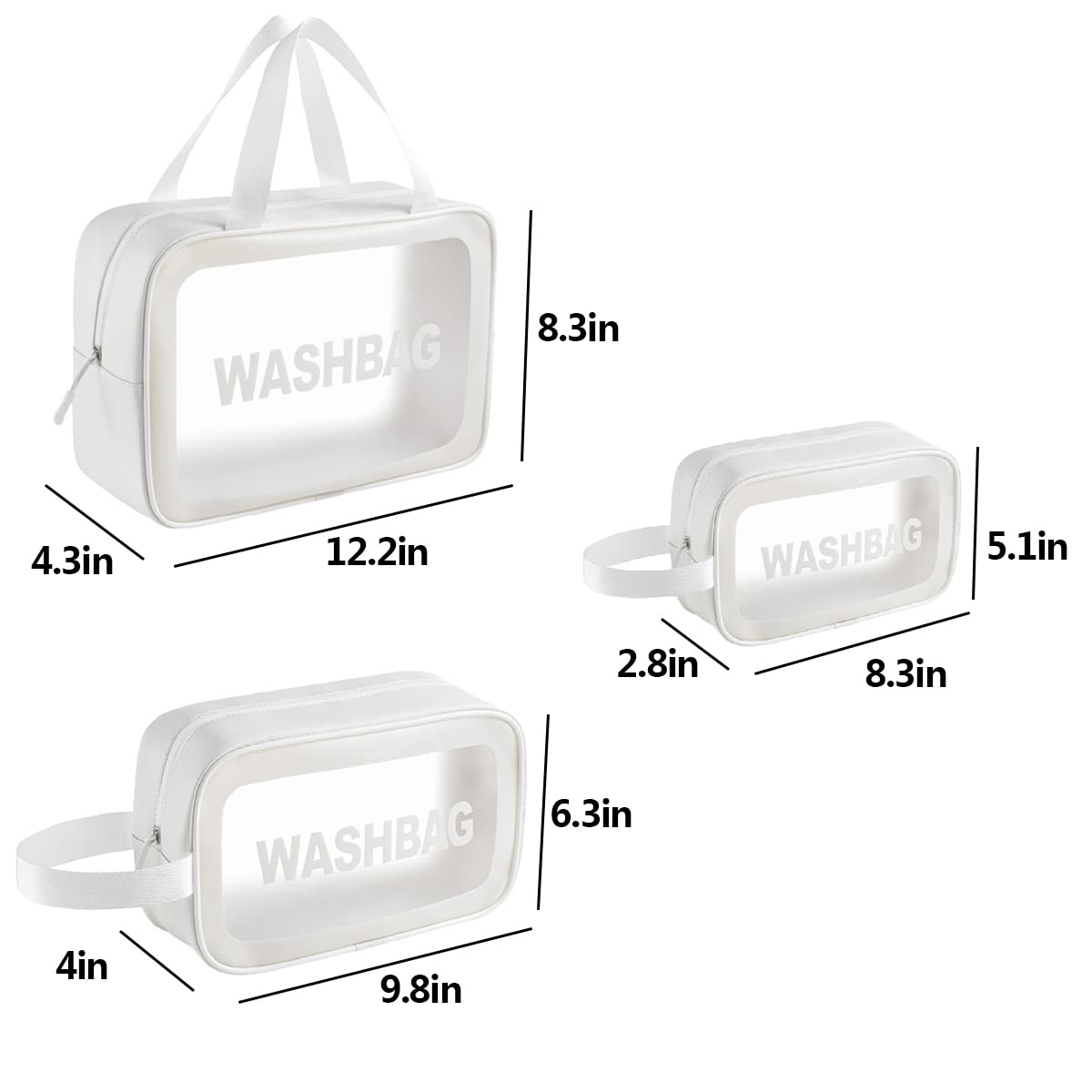 Clear Travel Toiletry Bag Set - 3 Pack Transparent Cosmetic & Makeup Organizer for Women | TSA Approved Waterproof Wash Bags for Air Travel, Gym, Beach & Vacation (White)