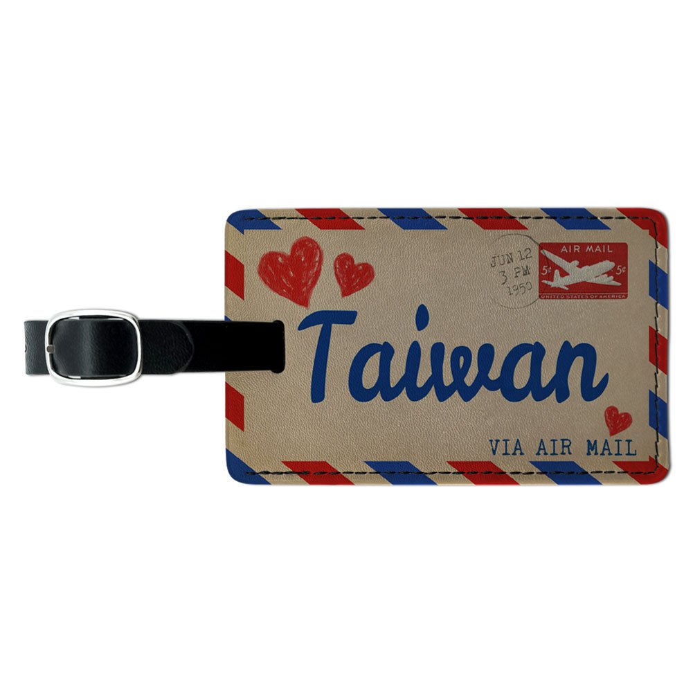 Custom Leather Luggage Tags for Suitcases & Carry-Ons - Personalized Air Mail Postcard Design | Perfect for Travel, Gifts & Taiwan Souvenirs