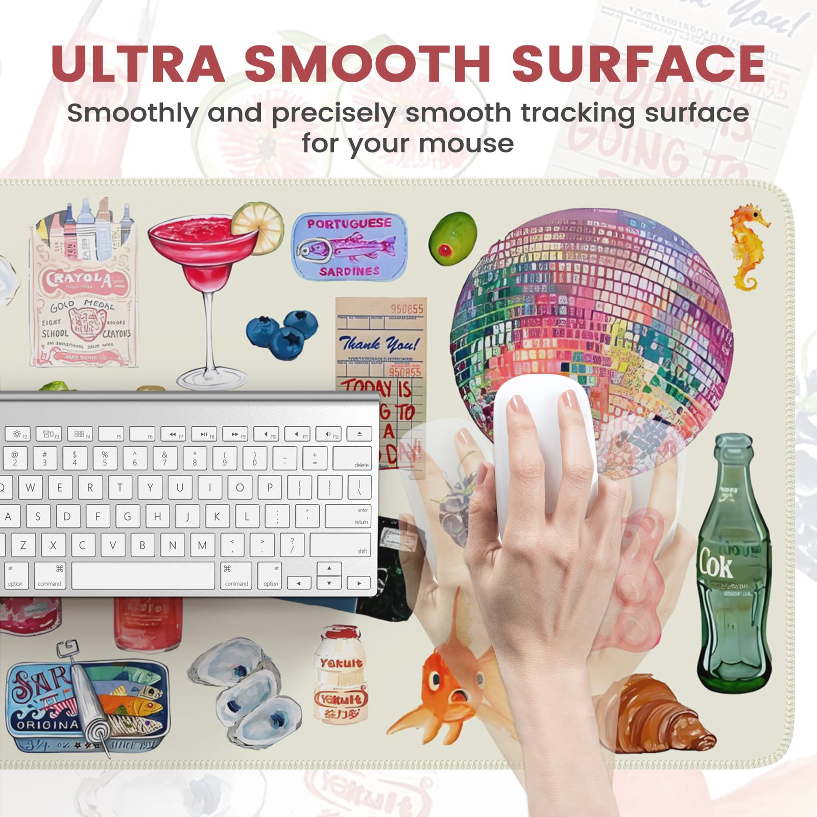 iCasso Large Watercolor Stickers Desk Mat - XXL Non-Slip Mouse Pad with Stitched Edges for Keyboard & Computer Workstation - Perfect for Office, Gaming & Home Office Setup