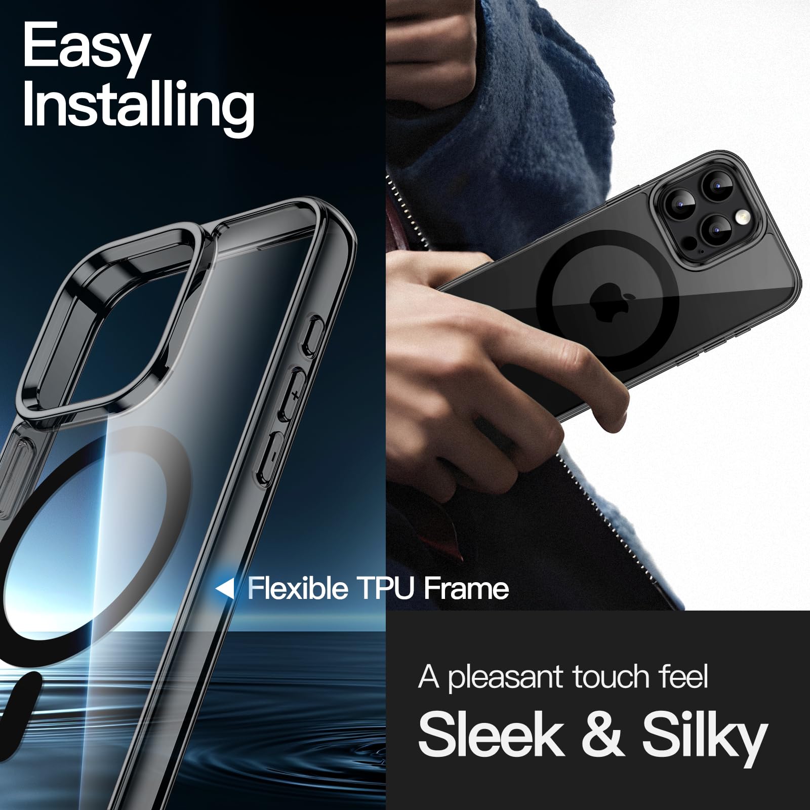 JETech Magnetic Case for iPhone 16 Pro 6.3-Inch | MagSafe Compatible | Shockproof & Anti-Scratch Clear Back Bumper Cover (Black) | Perfect for Daily Use, Outdoor Activities & Wireless Charging
