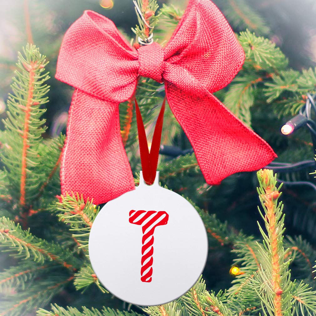 Personalized Red Letter T Christmas Ornament - Aluminum Ball Shape with Red Ribbon, 2-Sided Printing - Perfect Holiday Gift for Tree Decor, Stocking Stuffers & Festive Home Decor