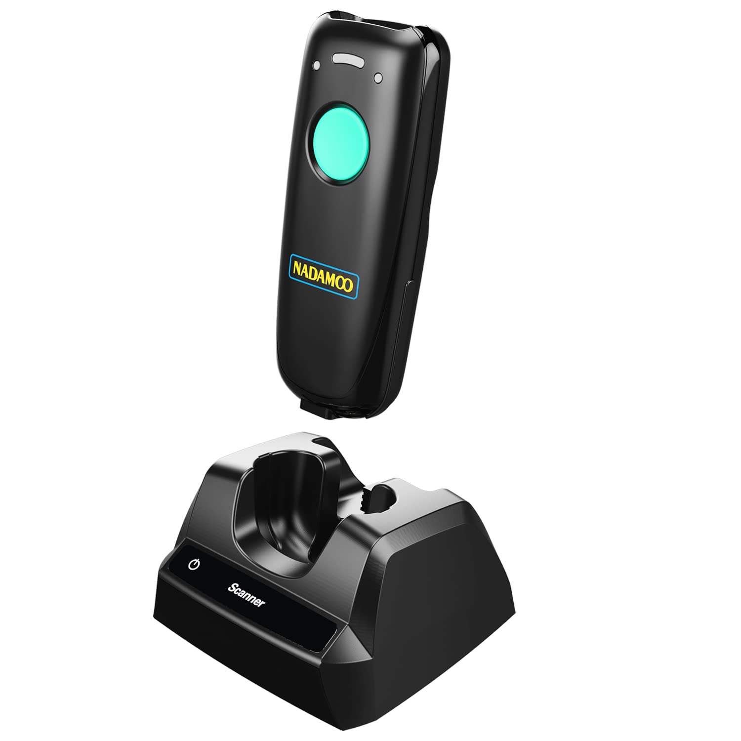 NADAMOO Wireless Bluetooth Barcode Scanner with Charging Dock - Portable USB 1D Barcode Reader for Retail, Warehouse & Inventory Management - Compatible with iPhone, iPad, Android & iOS Devices (Light Blue) - Perfect for Small Businesses, Supermarkets & Logistics