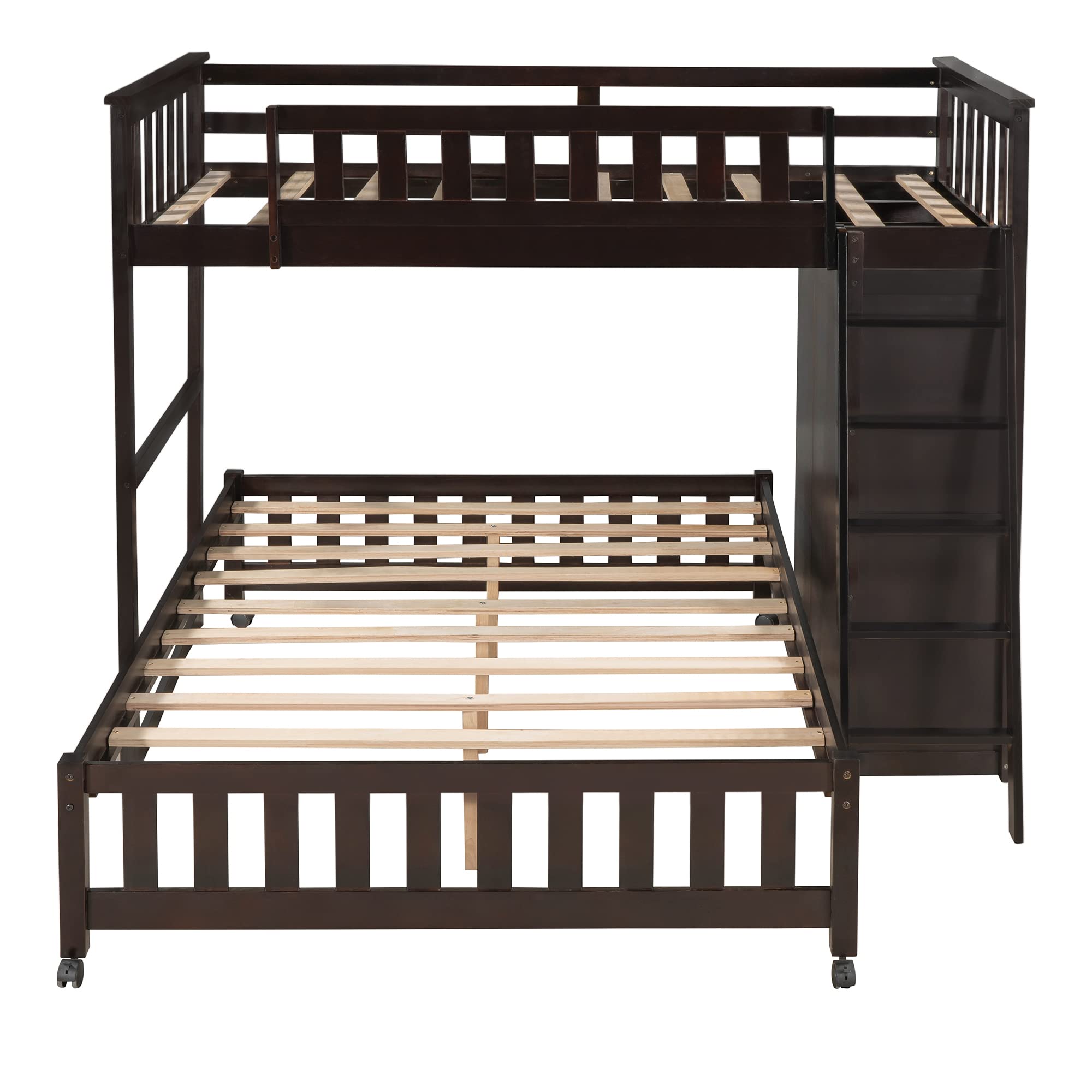 Twin Over Full Bunk Bed with 6 Drawers, Flexible Shelves & Wheels - Solid Wood Bunk Bed for Kids, Teens & Adults - Space-Saving Bedroom Solution for Small Rooms, Guest Rooms & Dormitories (Espresso Finish)