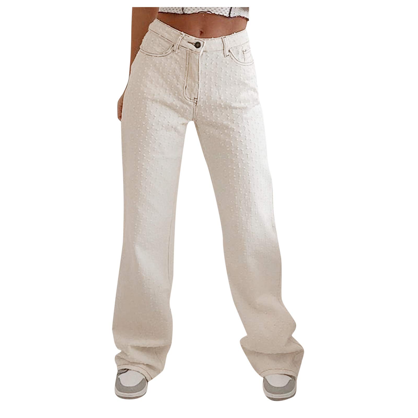 Women's Ripped Straight Leg Jeans - High Waist Distressed Denim Pants for Women, Size 14, Wide Leg Comfort Fit | Perfect for Casual Outfits, Streetwear & Everyday Wear