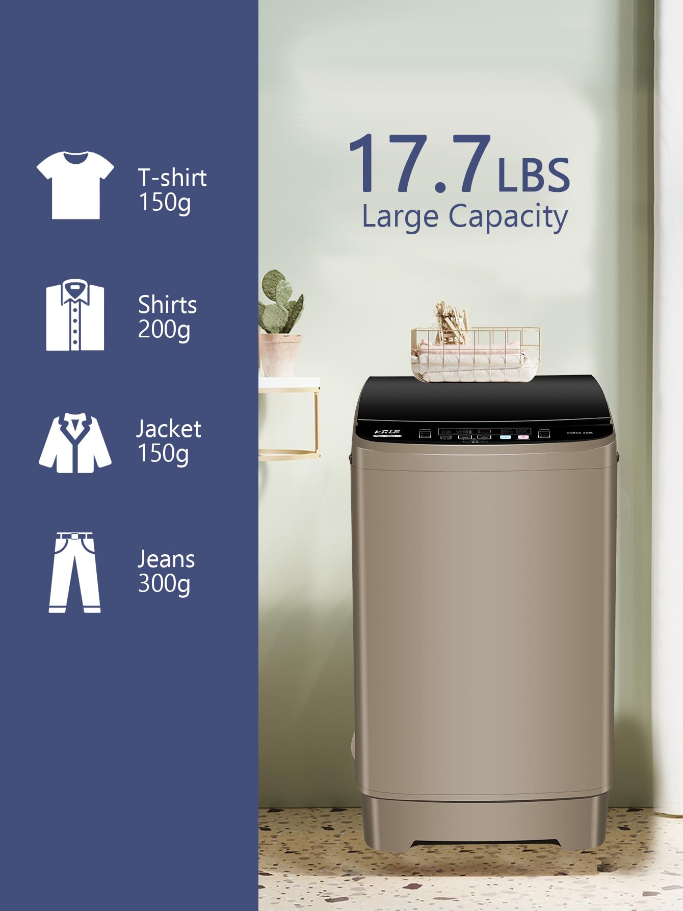 Full-Automatic Compact Washing Machine with Drain Pump - 17.7 lbs Capacity, 10 Wash Programs & 8 Water Levels - Perfect for Apartments, Dorms, RVs, Camping & Small Spaces - Gold Color