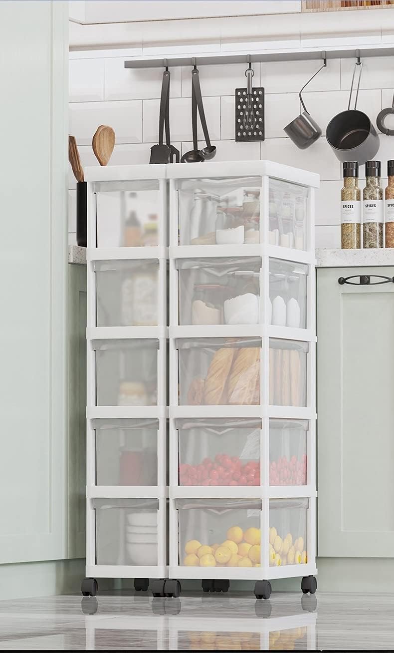 3-Tier White Transparent Plastic Storage Bins with Wheels - Mobile Office Storage Cabinet, Drawer Organizer for Home, Office & Classroom Use