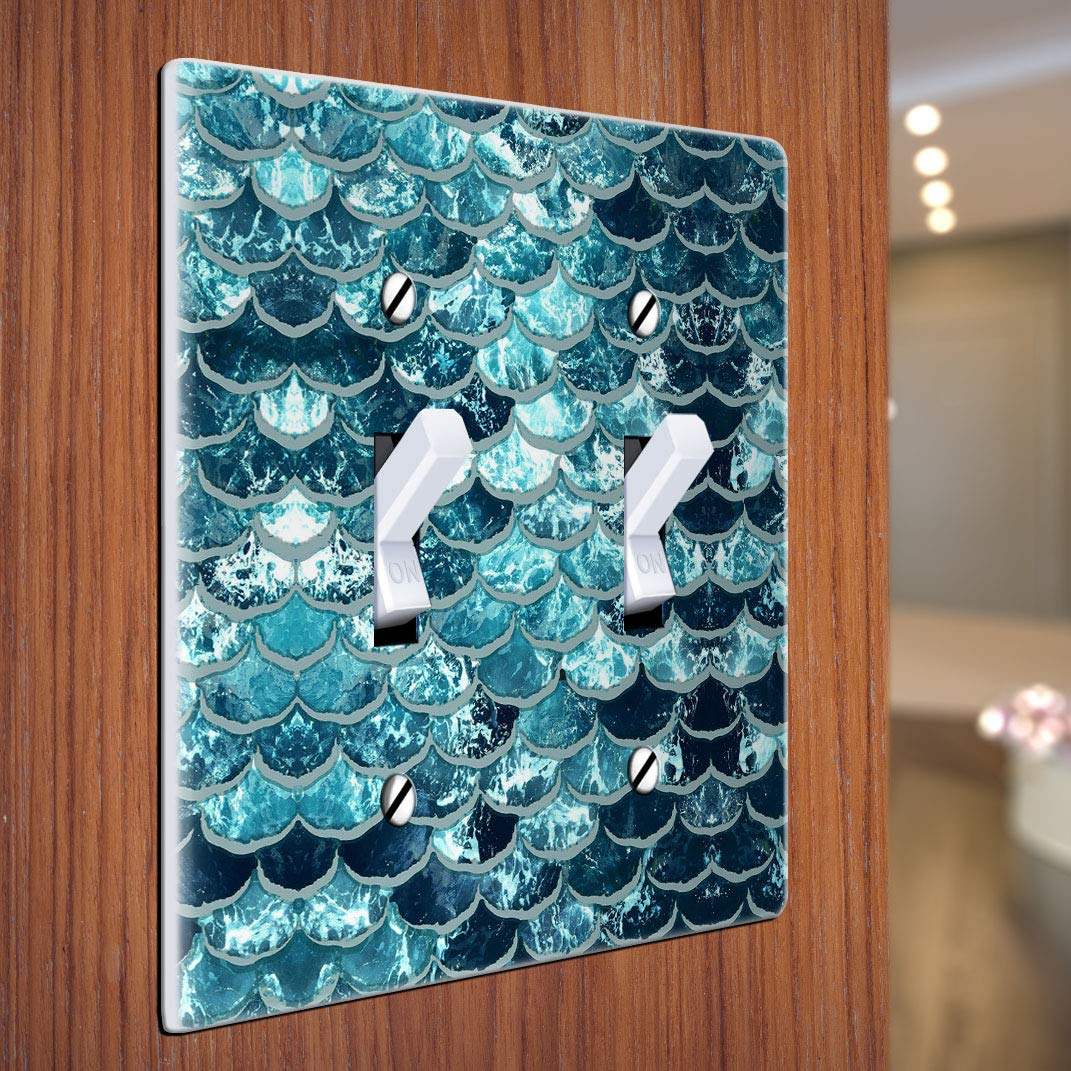 WIRESTER 2-Pack Double Gang Toggle Light Switch Plate Cover - Mermaid Scales Blue Wave Design for Home & Office Decor | Easy Installation & Durable Material