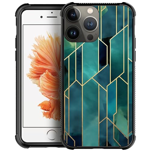 Teal Gold Marbled Geometric Design