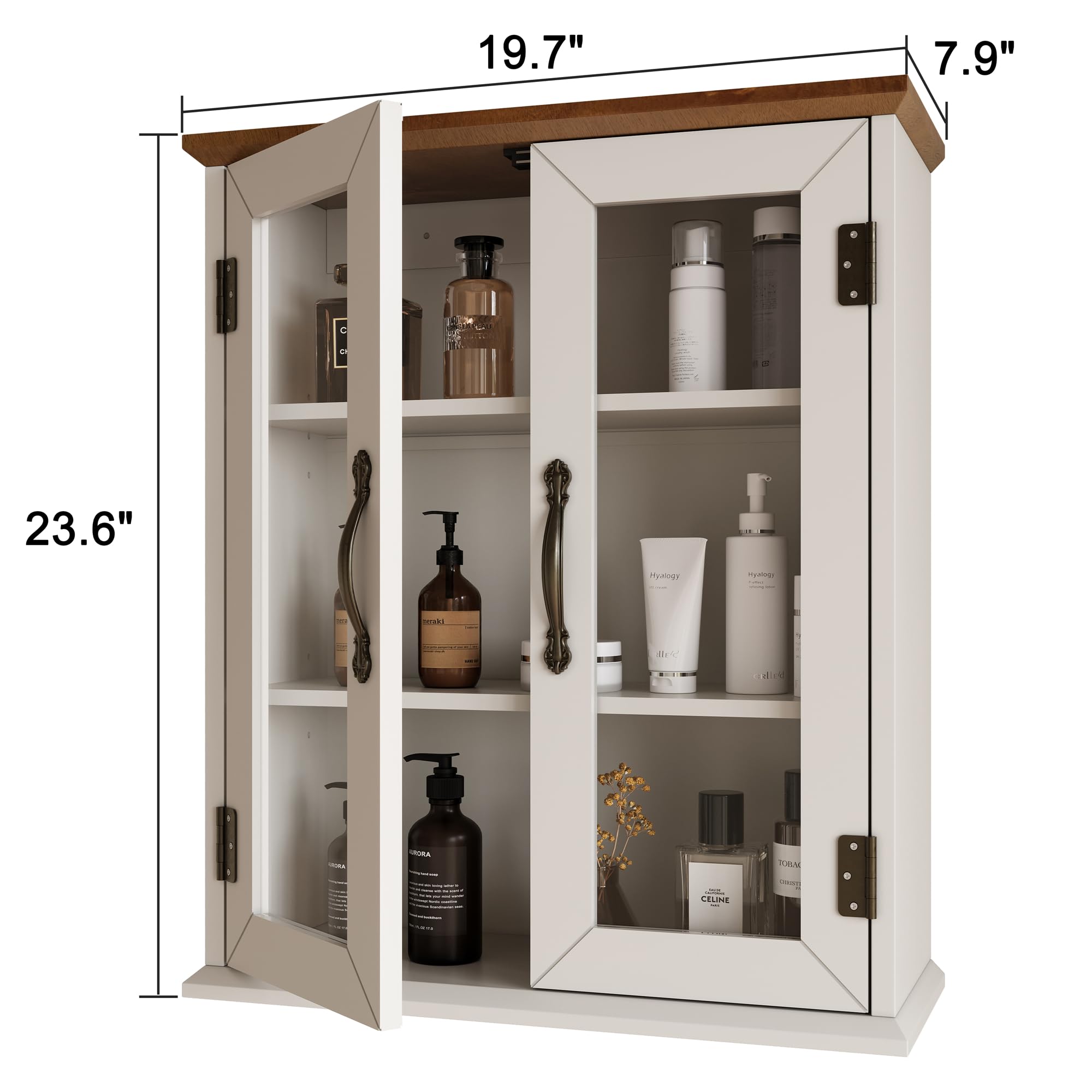 ChooChoo Wooden Medicine Cabinet with Acrylic Doors - Adjustable Shelf Bathroom Wall Cabinet for Over The Toilet - Rustic Wall Mount Storage for Bathroom, Kitchen & Living Room in Soft White & Brown - Perfect for Organizing Toiletries, Cosmetics & Small Essentials