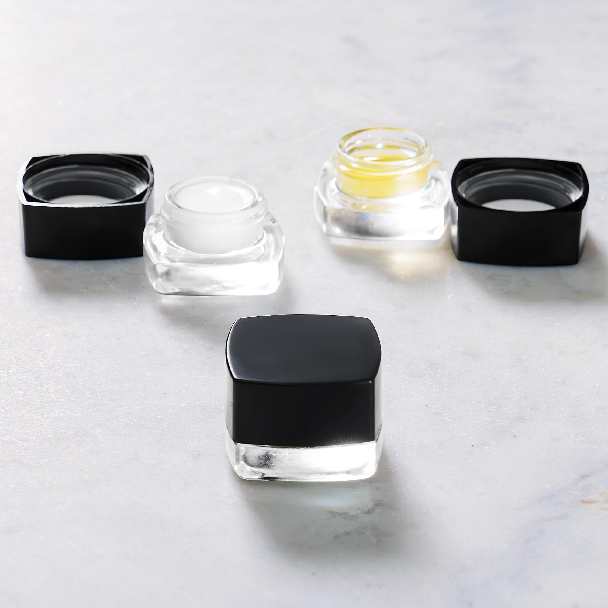 (200 Pack) 5ml Thick Glass Square Jars with Black Child Resistant Lids - Airtight Storage Containers for Essential Oils, Lip Balm, CBD Wax, Cosmetics & Creams - Mini Childproof Jars Perfect for DIY, Travel & Home Organization