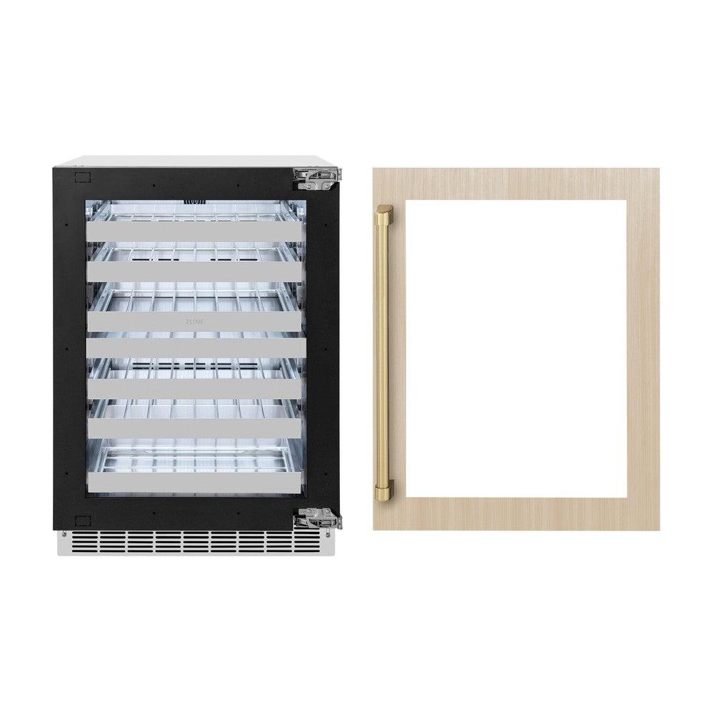 ZLINE Autograph Edition 24 Inch Touchstone Dual Zone 44 Bottle Wine Cooler with Panel Ready Glass Door & Champagne Bronze Handle - Perfect for Home Bars, Wine Cellars, and Entertaining (RWDPOZ 24 CB)
