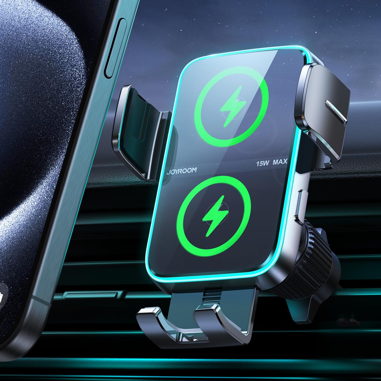 JOYROOM Wireless Car Charger Mount - Dual Coil Auto-Clamping Phone Holder for iPhone 16 Pro Max/15/14/13/12/11, Samsung Galaxy S24/S23/S22/S21 Ultra & Flip - Fast Charging Dashboard & Windshield Car Mount (Perfect for Commuting, Road Trips & GPS Navigation)