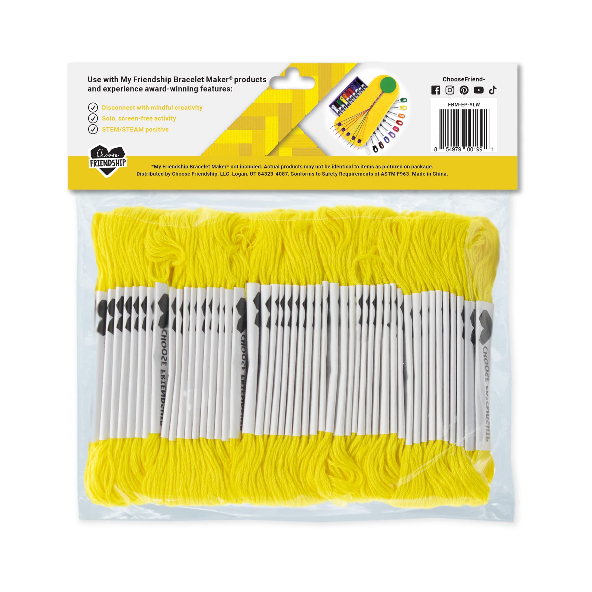 Friendship Bracelet Maker Yellow Expansion Pack - 100 Pre-Cut Threads for DIY Bracelet Making | Perfect for Kids Crafts, Summer Camp Activities & Best Friend Gifts