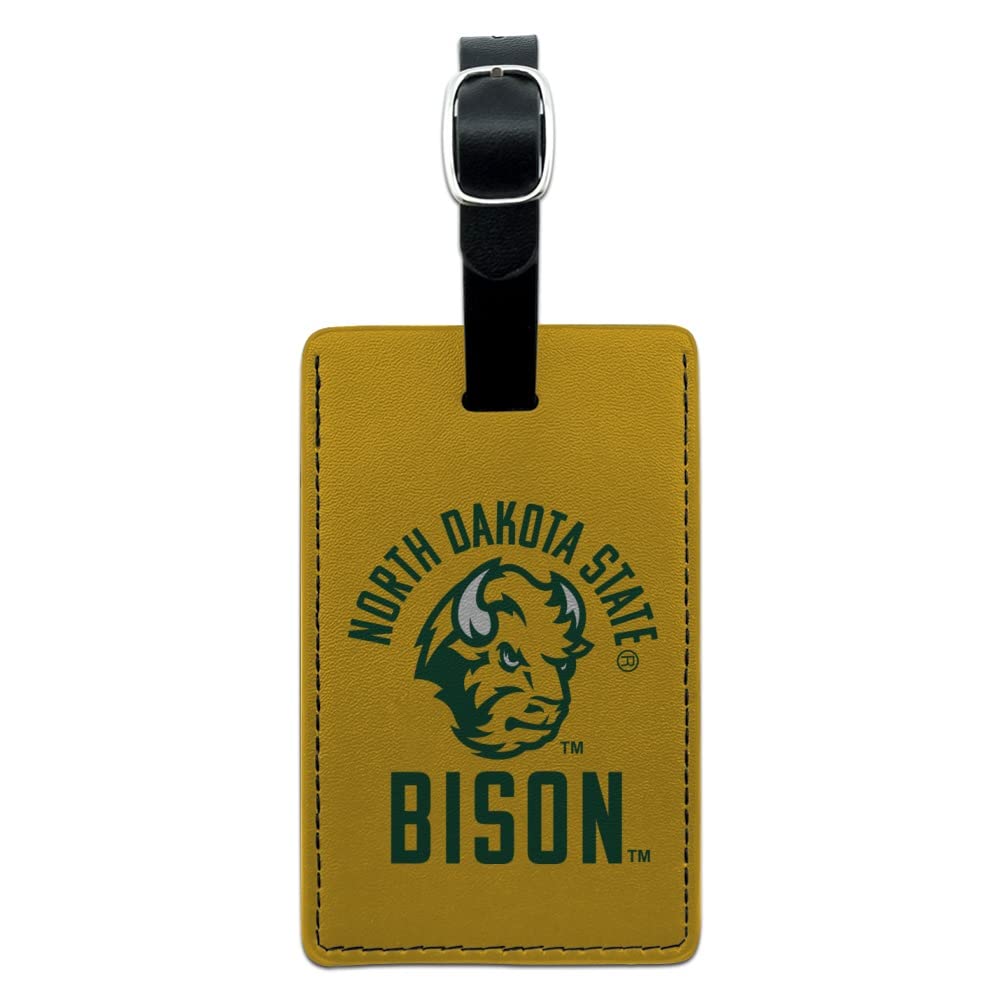 North Dakota State Bison Leather Luggage Tag - Personalized Rectangle ID Card Holder for Travel Bags & Suitcases - Perfect for Business Trips, Vacations and Gift Giving