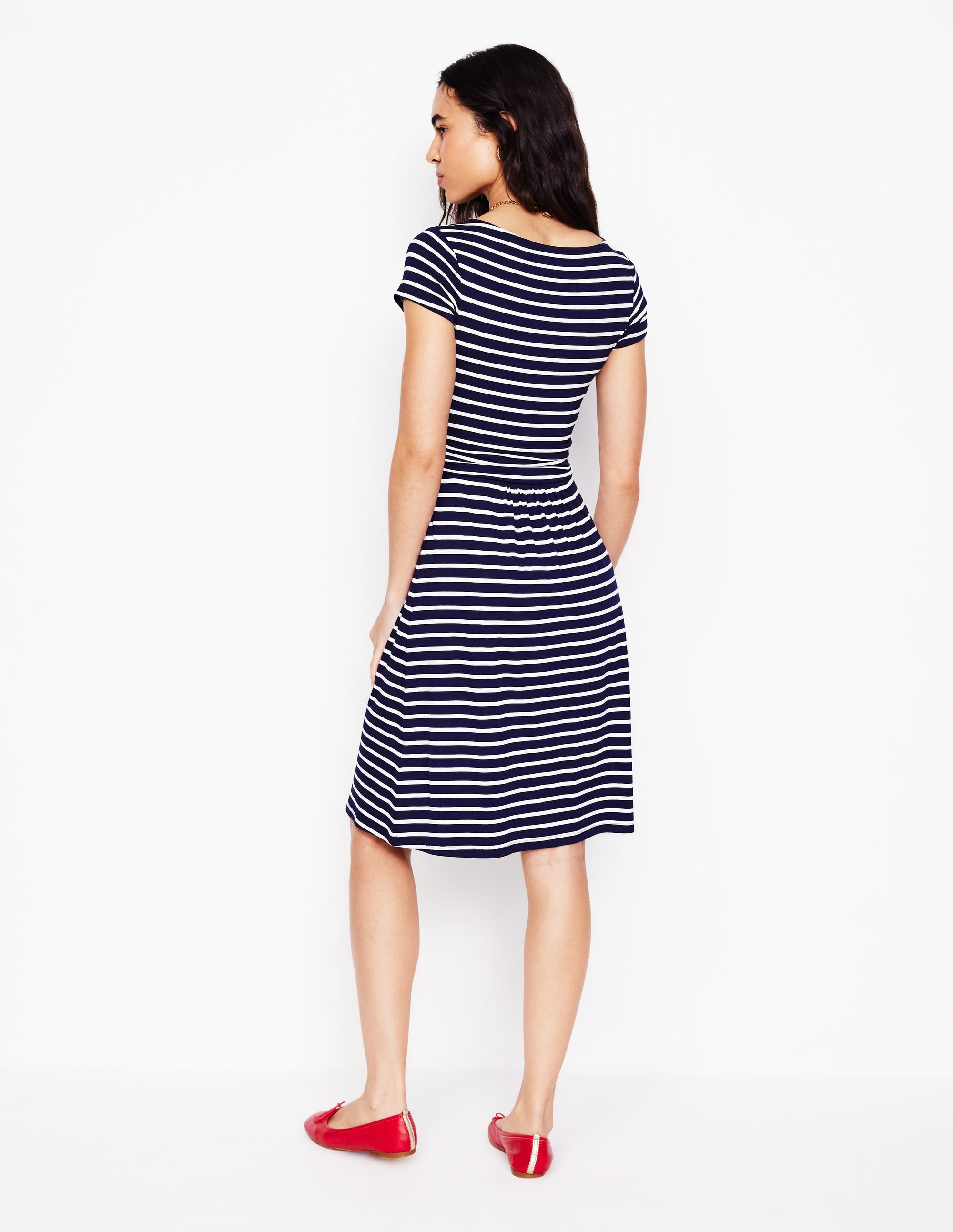 Amelie Navy & Ivory Stripe Jersey Dress - Comfortable Casual Wear for Women, Perfect for Summer Outings & Beach Vacations