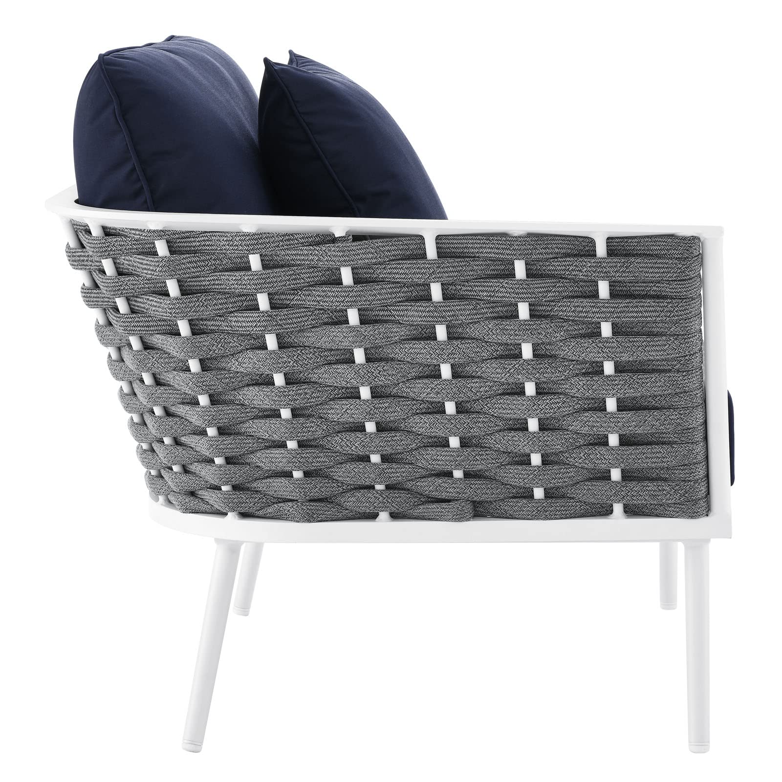 Modway Stance Outdoor Patio Woven Rope Aluminum Sectional Sofa - Small 2-Piece Set in White & Navy Blue | Perfect for Poolside, Garden, Deck & Backyard Relaxation