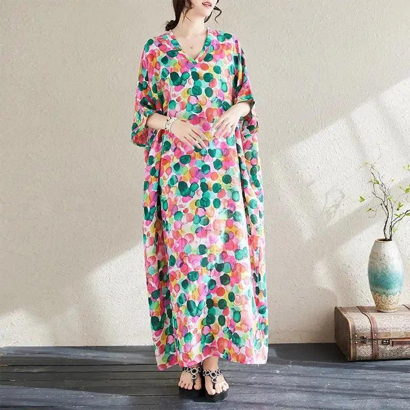 Bohemian Women's Vintage Floral Print V-Neck Maxi Dress - Perfect for Beach Vacations, Summer Parties & Boho Fashion