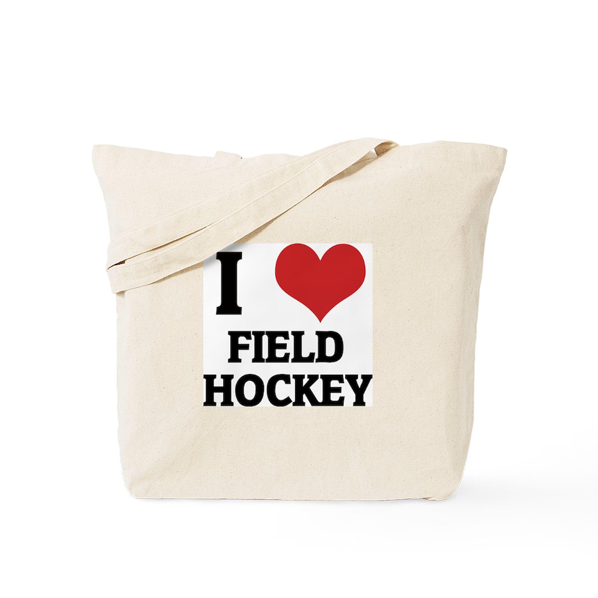 I Love Field Hockey Tote Bag - Natural Canvas Reusable Shopping Bag for Sports Fans, Gym & Grocery Use