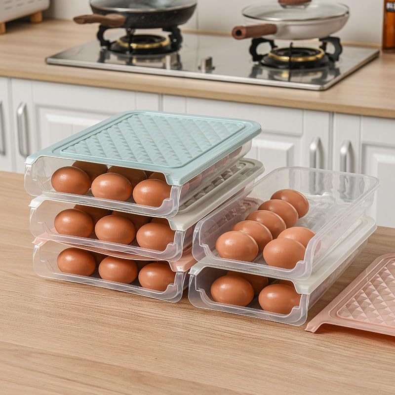 Qwerty Store 18-Count Plastic Egg Container for Refrigerator - Blue Egg Storage Organizer with Lid, Fresh Egg Holder Basket Tray for Kitchen & Fridge Organization | Perfect for Breakfast Meal Prep, Baking, and Farm Fresh Egg Storage