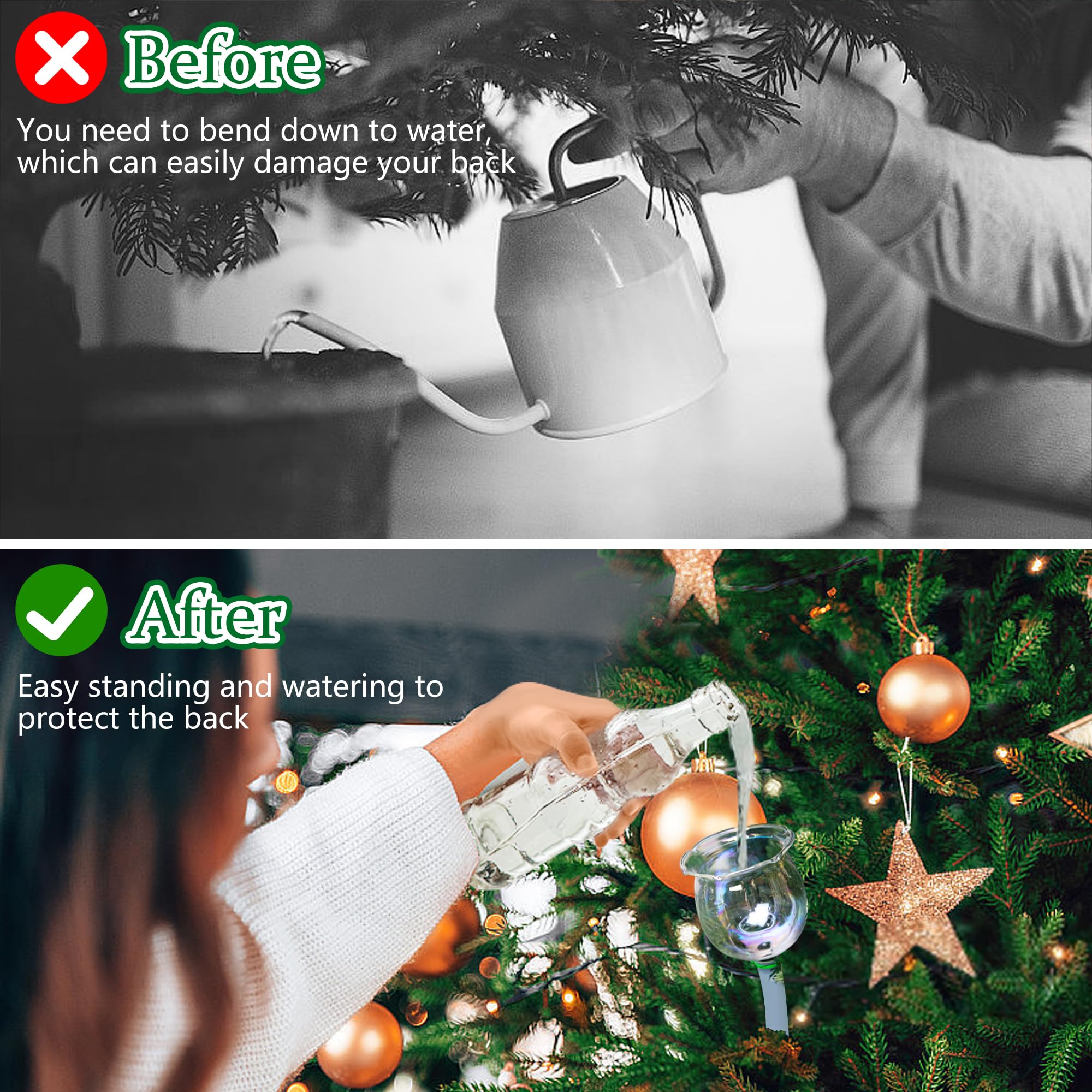 EBaokuup 59 Inch Flower Shape Christmas Tree Watering System - Laser Glass Tree Watering Funnel with 5 Ft Silicone Hose & Retaining Straps - Long Funnel Waterer for Indoor & Outdoor Plants - Perfect for Holiday Decor, Garden Care, and Easy Plant Maintenance