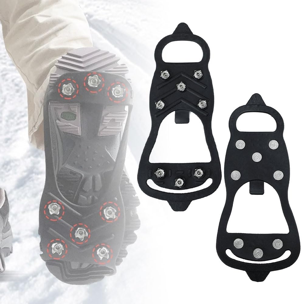 2025 New Universal Non-Slip Ice Cleats - 8 Steel Stud Traction Grippers for Shoes & Boots | Anti-Slip Crampons for Snow Walking, Running, Hunting & Winter Sports | Perfect for Ice Fishing, Hiking & Outdoor Adventures