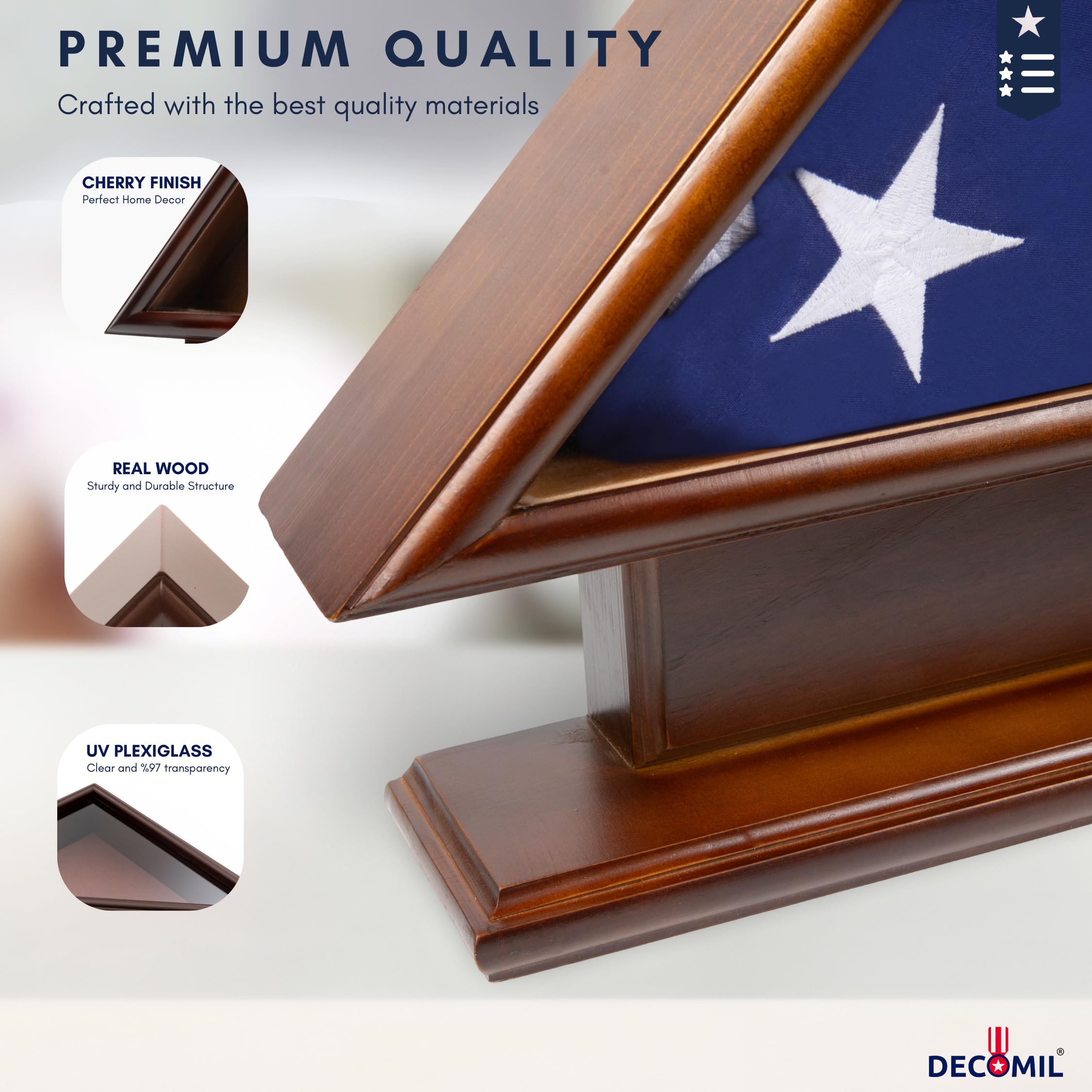 5'x9' Veteran Funeral Burial Flag Case with Personalized Name Plate - Memorial Display for Home, Office, or Military Ceremonies