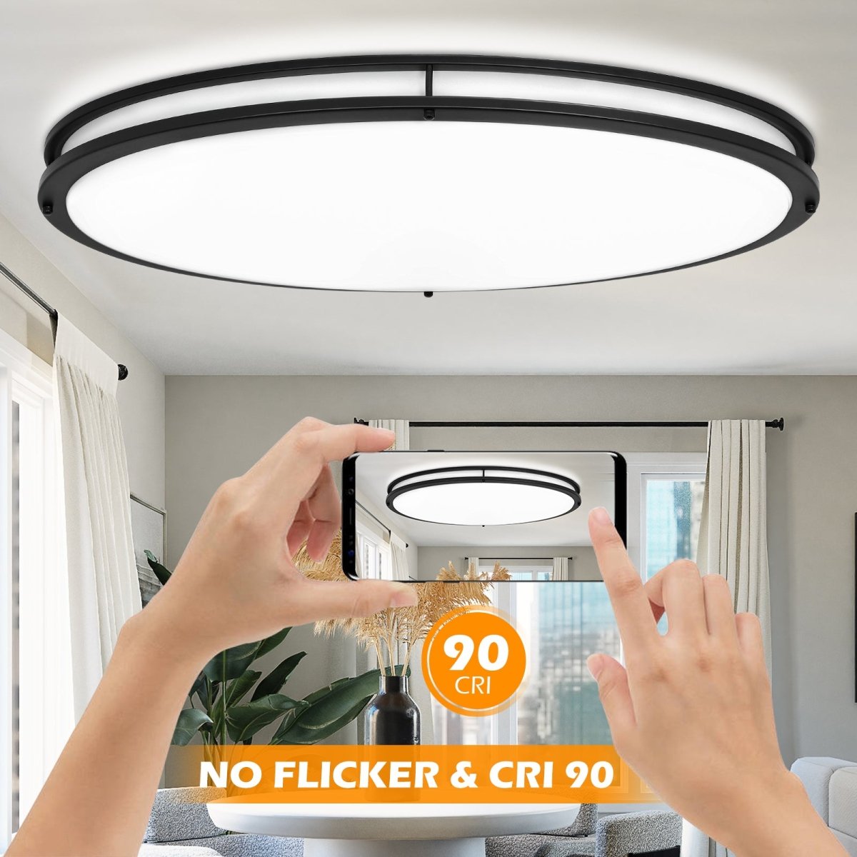 65W Dimmable LED Flush Mount Ceiling Light with Remote Control - 32 Inch Oval Brushed Nickel Finish - 3 Color Temperatures Adjustable - Perfect for Bedroom, Living Room, Kitchen & Hallway Lighting